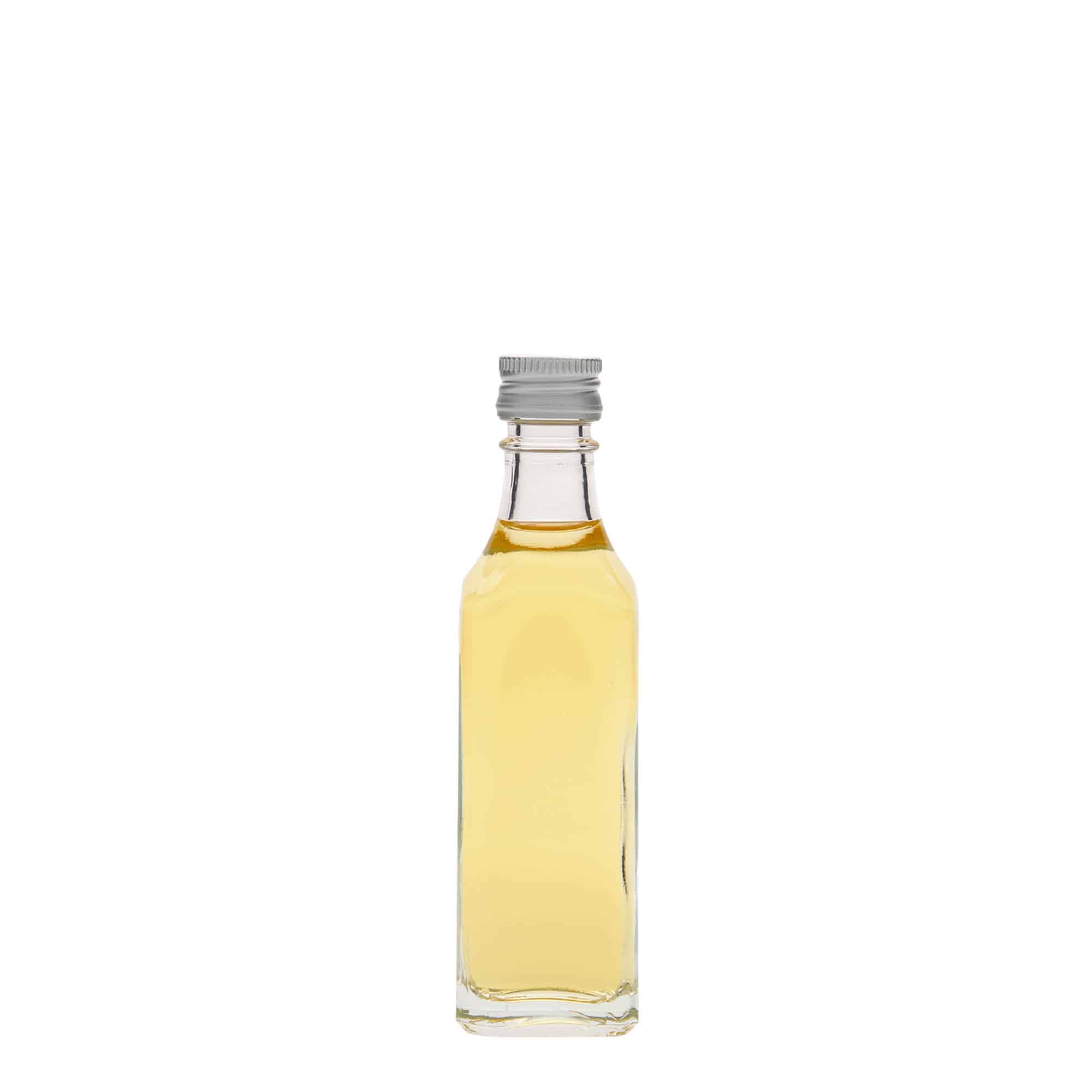 Bottiglia di vetro da 50 ml 'Siena', quadrata, bocca: PP 18