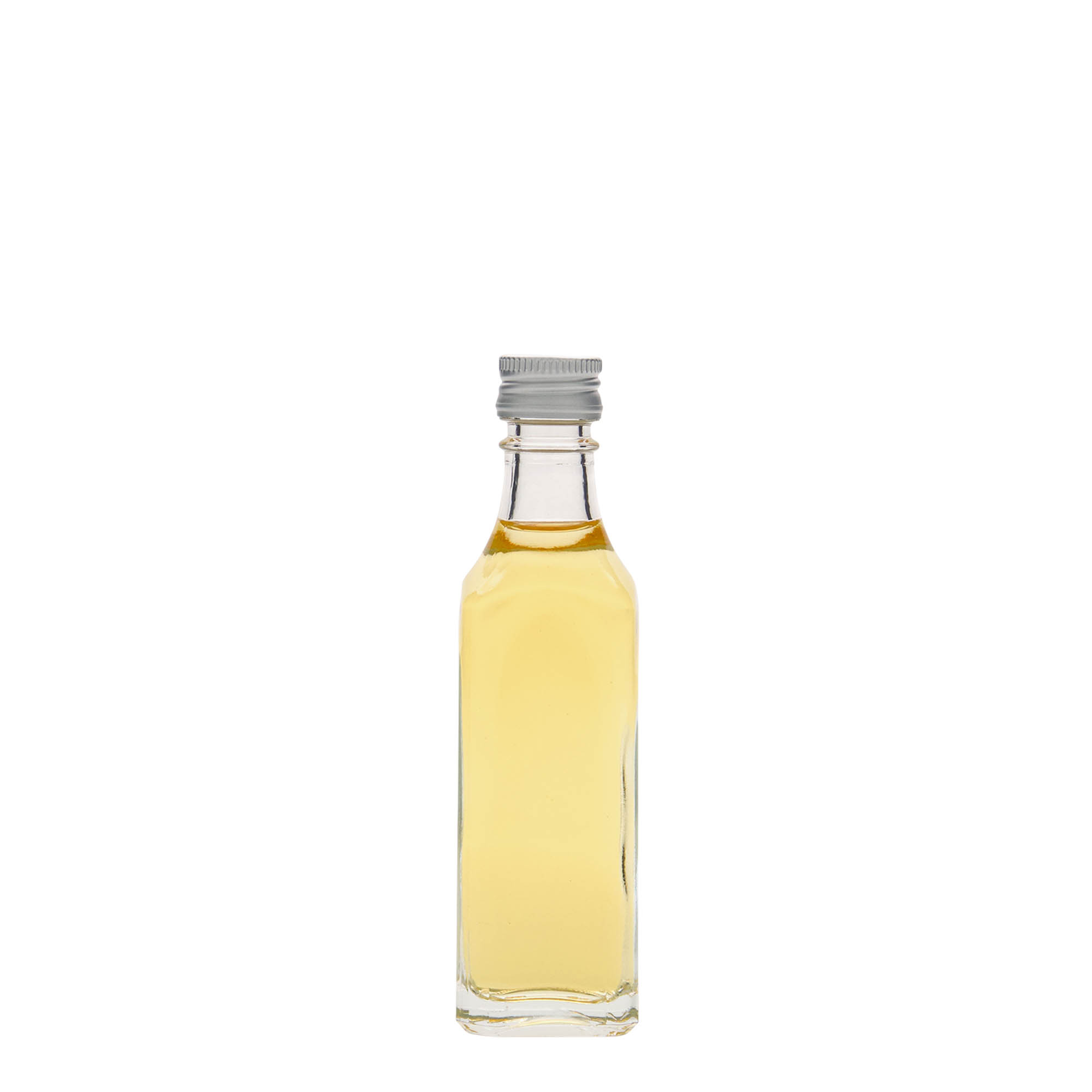 Bottiglia di vetro da 50 ml 'Siena', quadrata, bocca: PP 18 Bottiglia di vetro da 50 ml 'Siena', quadrata, bocca: PP 18