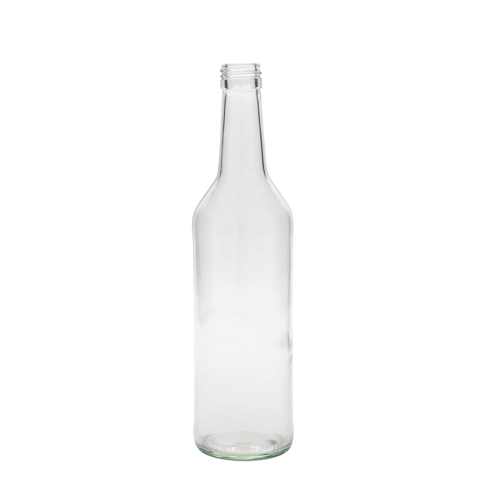 Bottiglia di vetro da 500 ml, collo dritto, bocca: PP 28 Bottiglia di vetro da 500 ml, collo dritto, bocca: PP 28