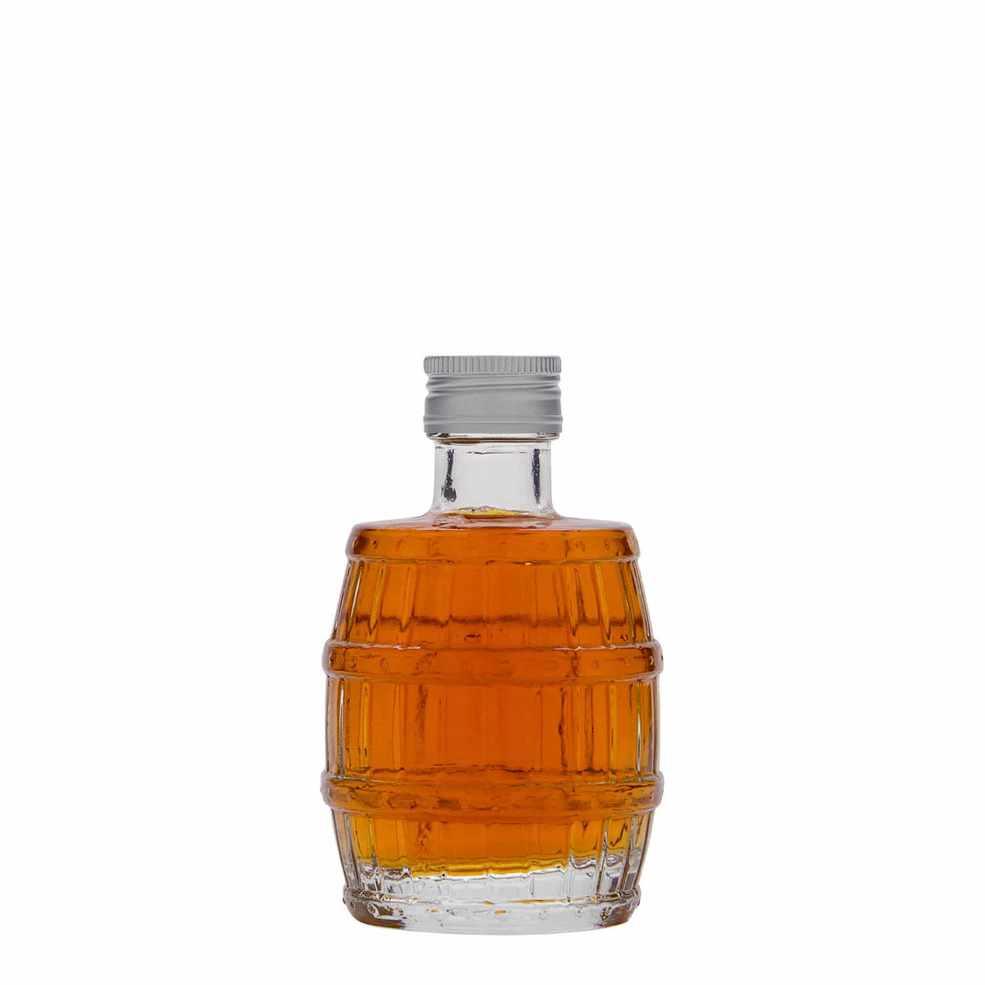 Bottiglia di vetro da 100 ml 'Barile', bocca: PP 24 Bottiglia di vetro da 100 ml 'Barile', bocca: PP 24