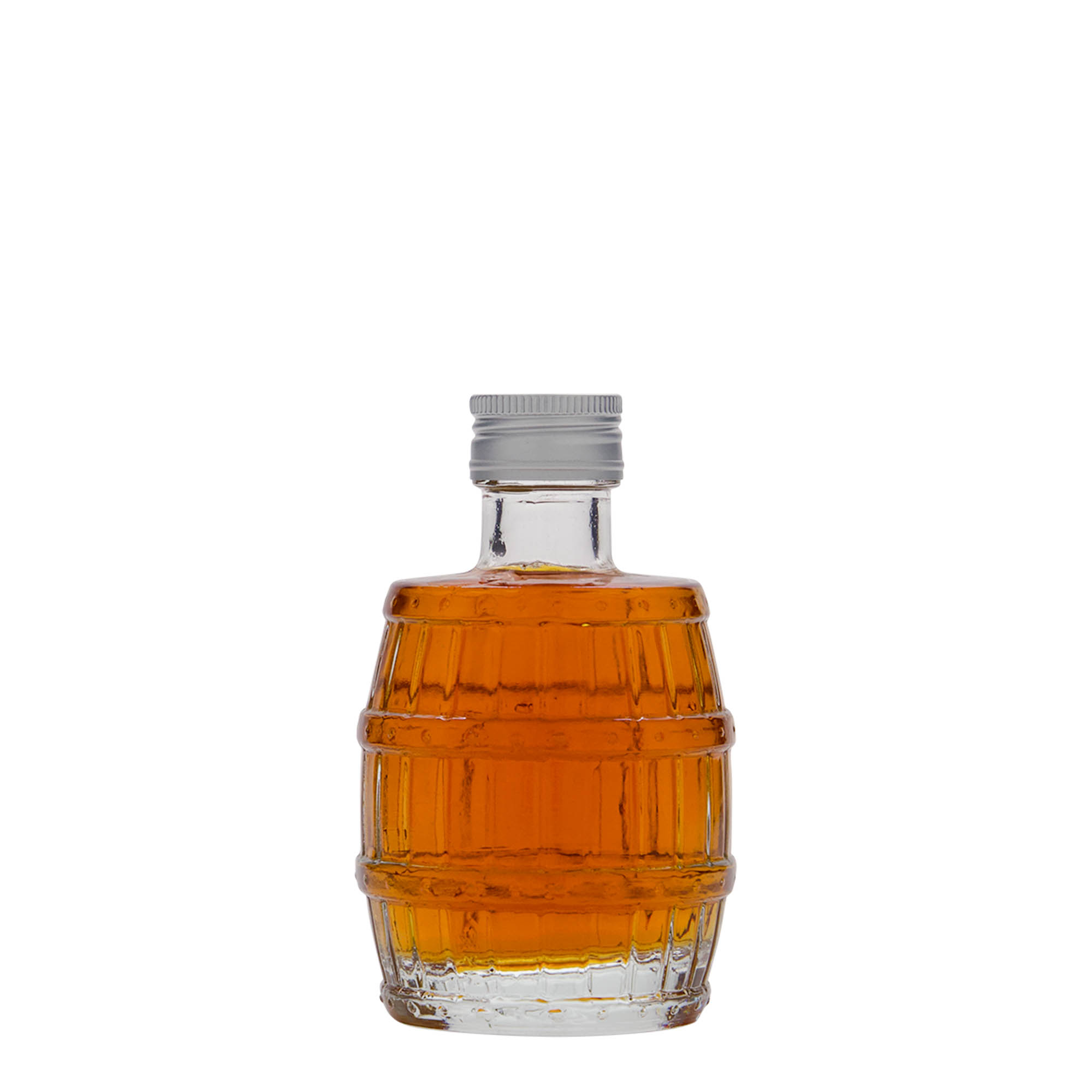 Bottiglia di vetro da 100 ml 'Barile', bocca: PP 24 Bottiglia di vetro da 100 ml 'Barile', bocca: PP 24