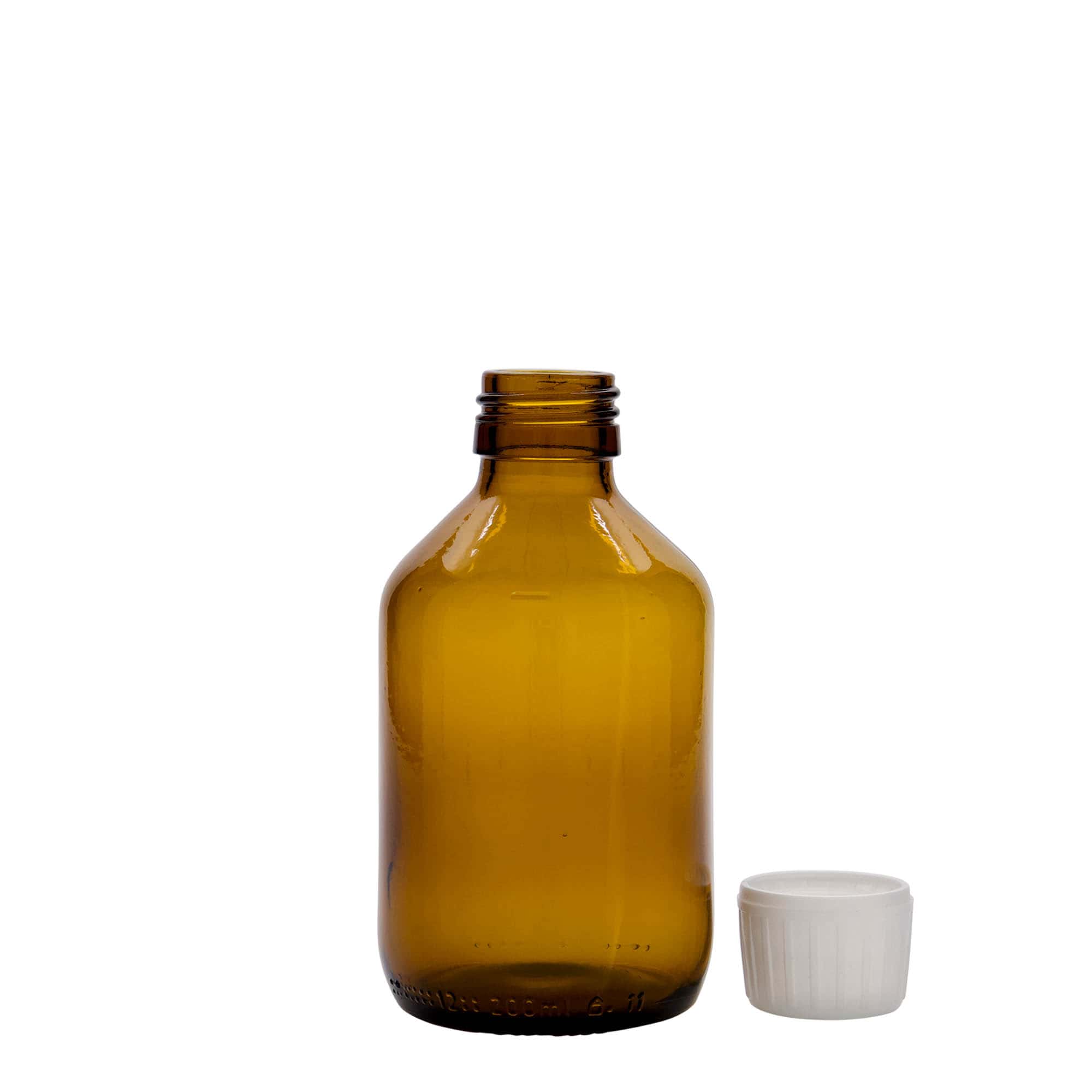 200 ml bottiglia medicinale, marrone, vetro, bocca: PP 28