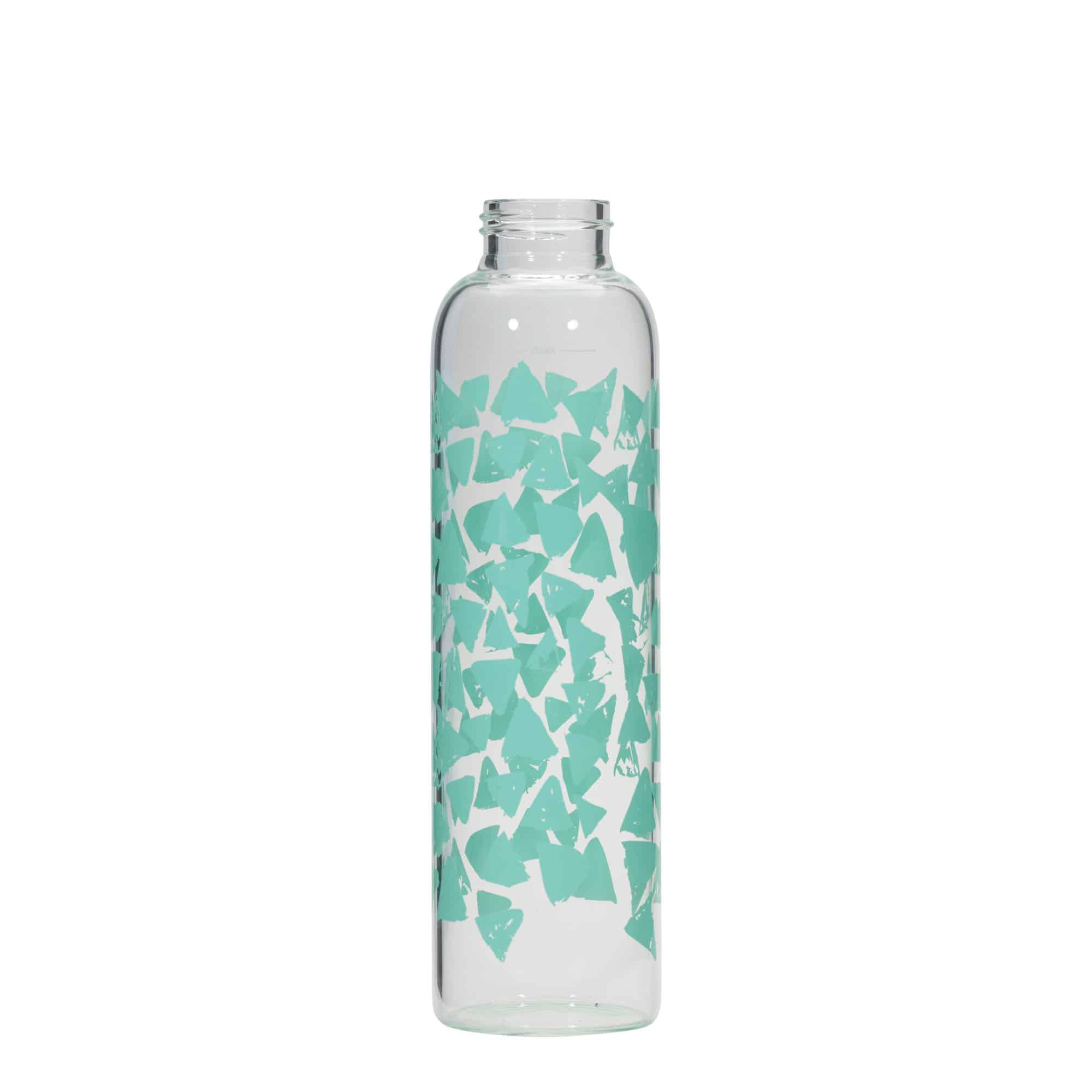 500 ml Borraccia 'Perseus', motivo: Triangoli turchesi, vetro, imboccatura: a vite