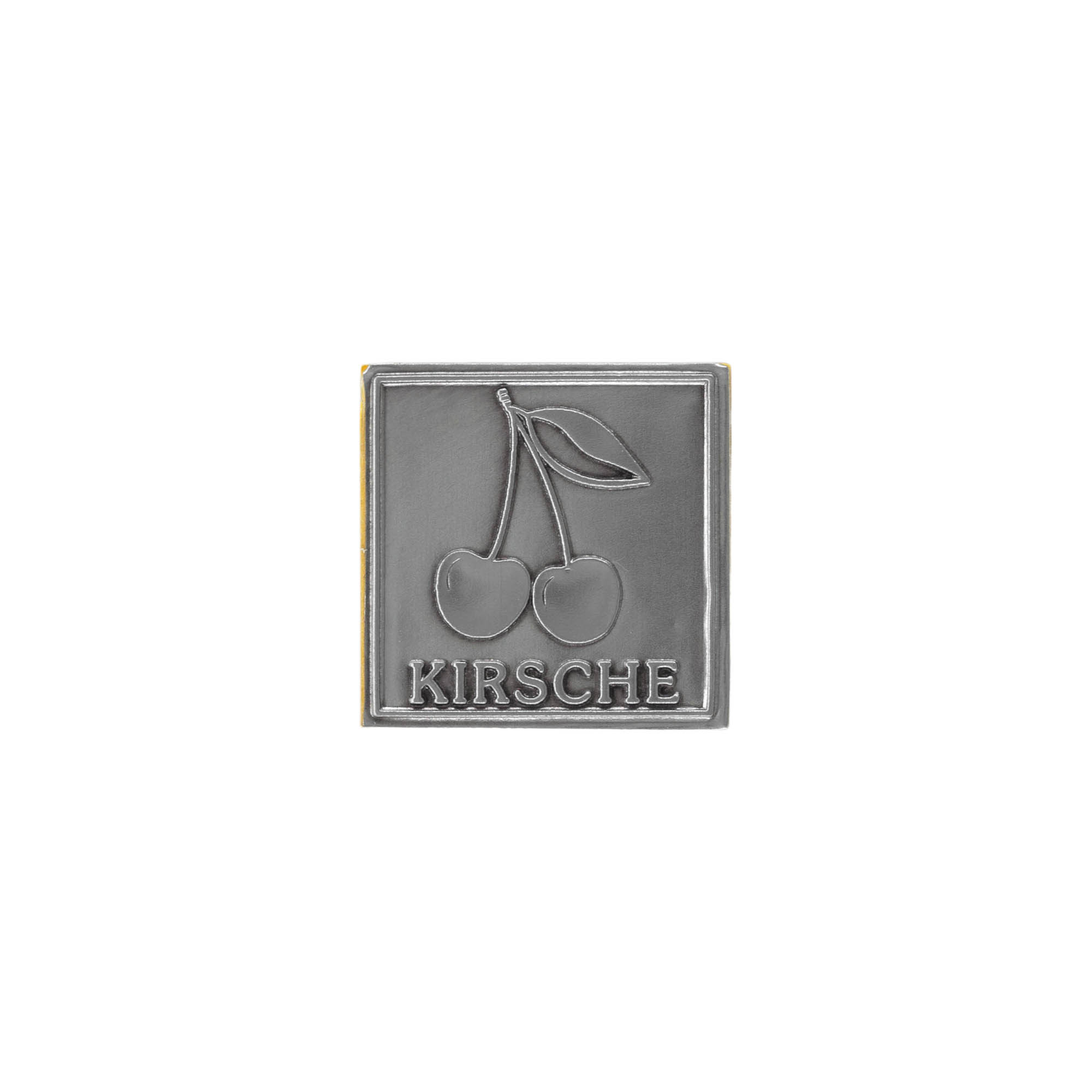 Etichetta in stagno 'Ciliegia', quadrata, metallo, argento Etichetta in stagno 'Ciliegia', quadrata, metallo, argento
