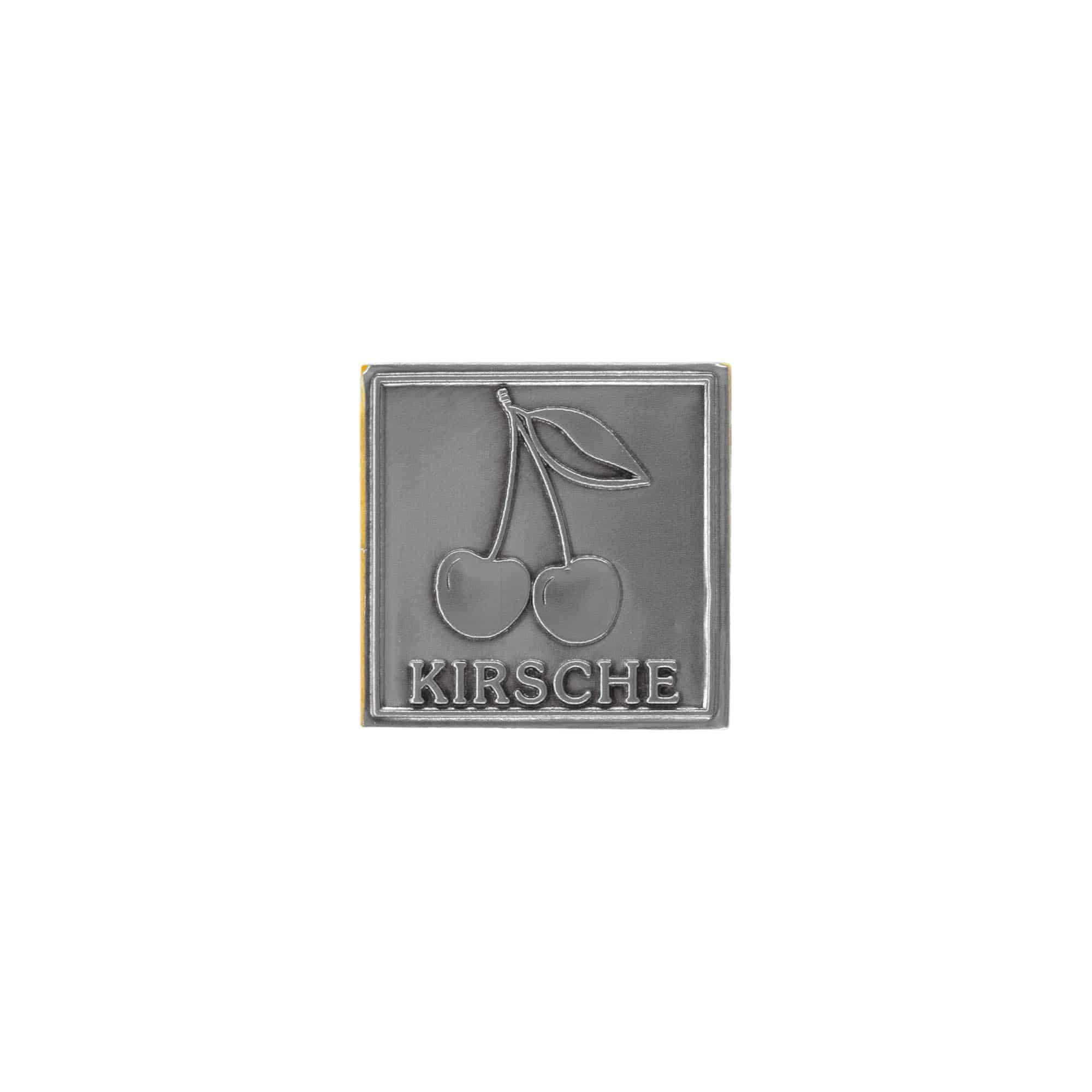 Etichetta in stagno 'Ciliegia', quadrata, metallo, argento