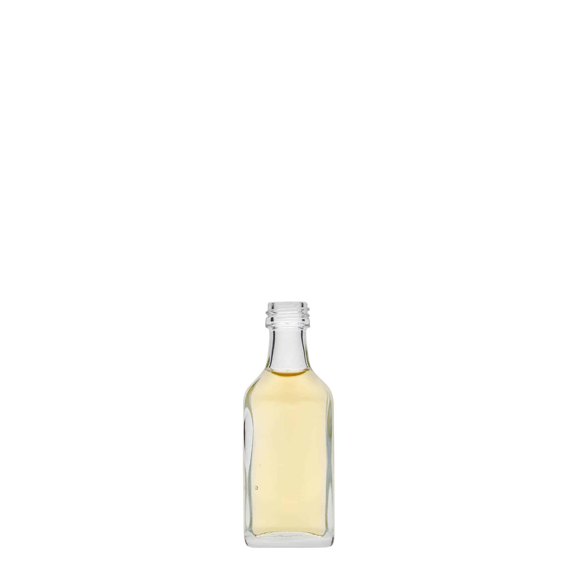 Bottiglia tascabile da 20 ml, rettangolare, vetro, bocca: PP 18 Bottiglia tascabile da 20 ml, rettangolare, vetro, bocca: PP 18