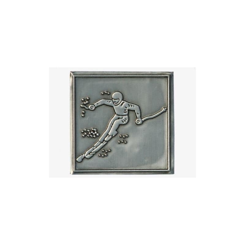 Etichetta metallica 'Partenza', quadrata, stagno, argento