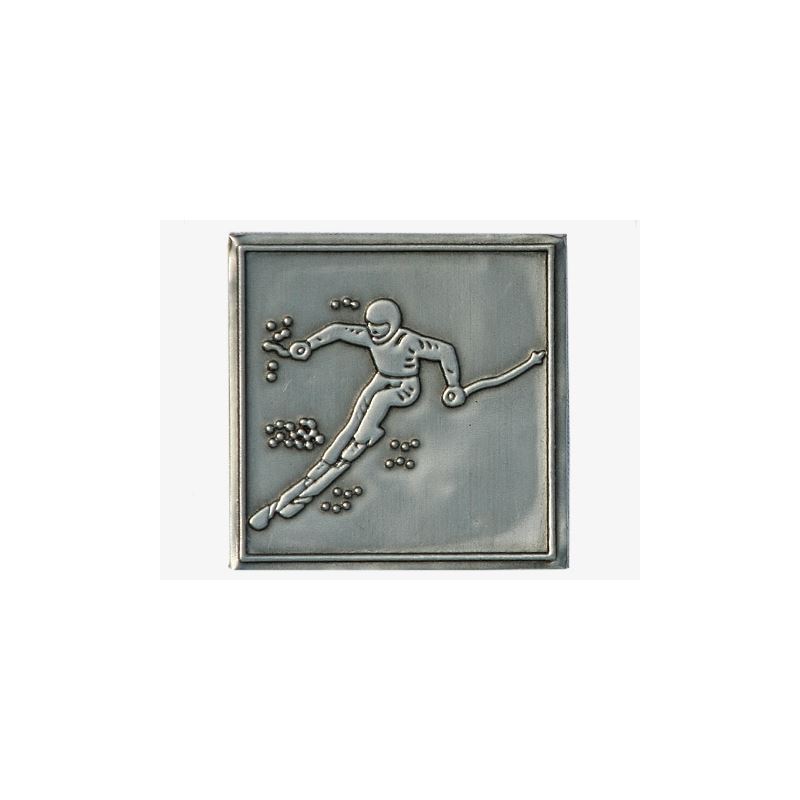 Etichetta in stagno 'Partenza', quadrata, metallo, argento Etichetta in stagno 'Partenza', quadrata, metallo, argento