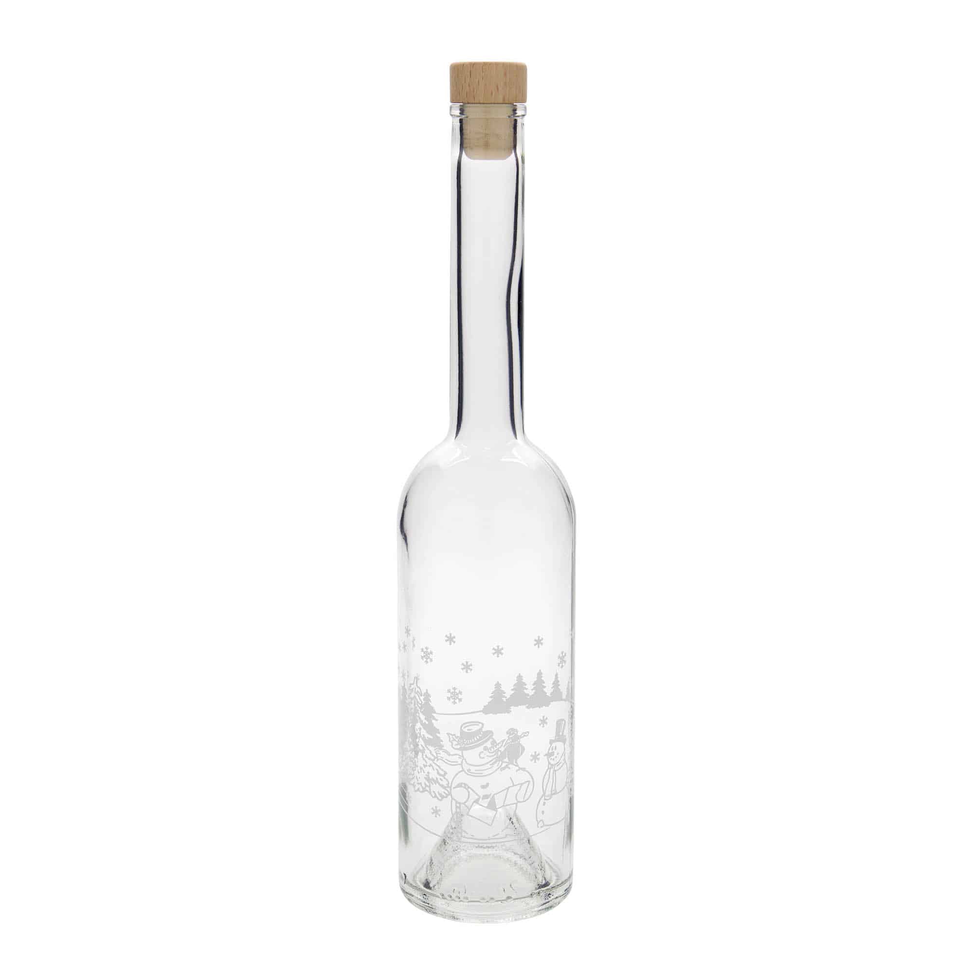 500 ml Bottiglia di vetro 'Opera', motivo: Pupazzo di neve, imboccatura: fascetta