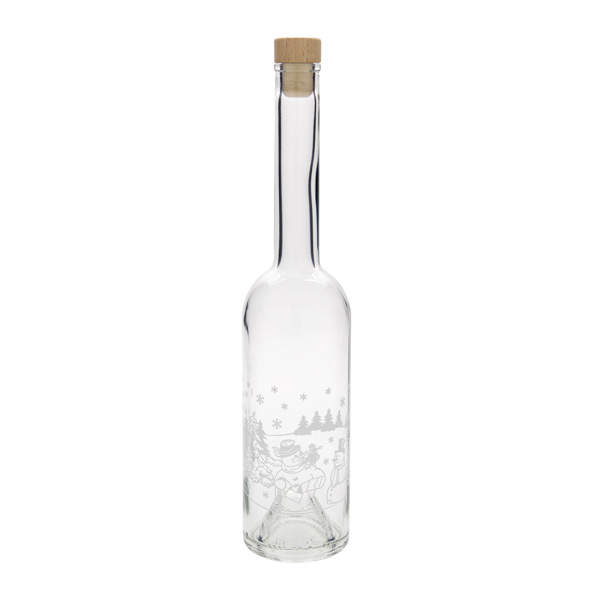 Bottiglia di vetro da 500 ml 'Opera', motivo: bottiglia pupazzo di neve, bocca: sughero Bottiglia di vetro da 500 ml 'Opera', motivo: bottiglia pupazzo di neve, bocca: sughero