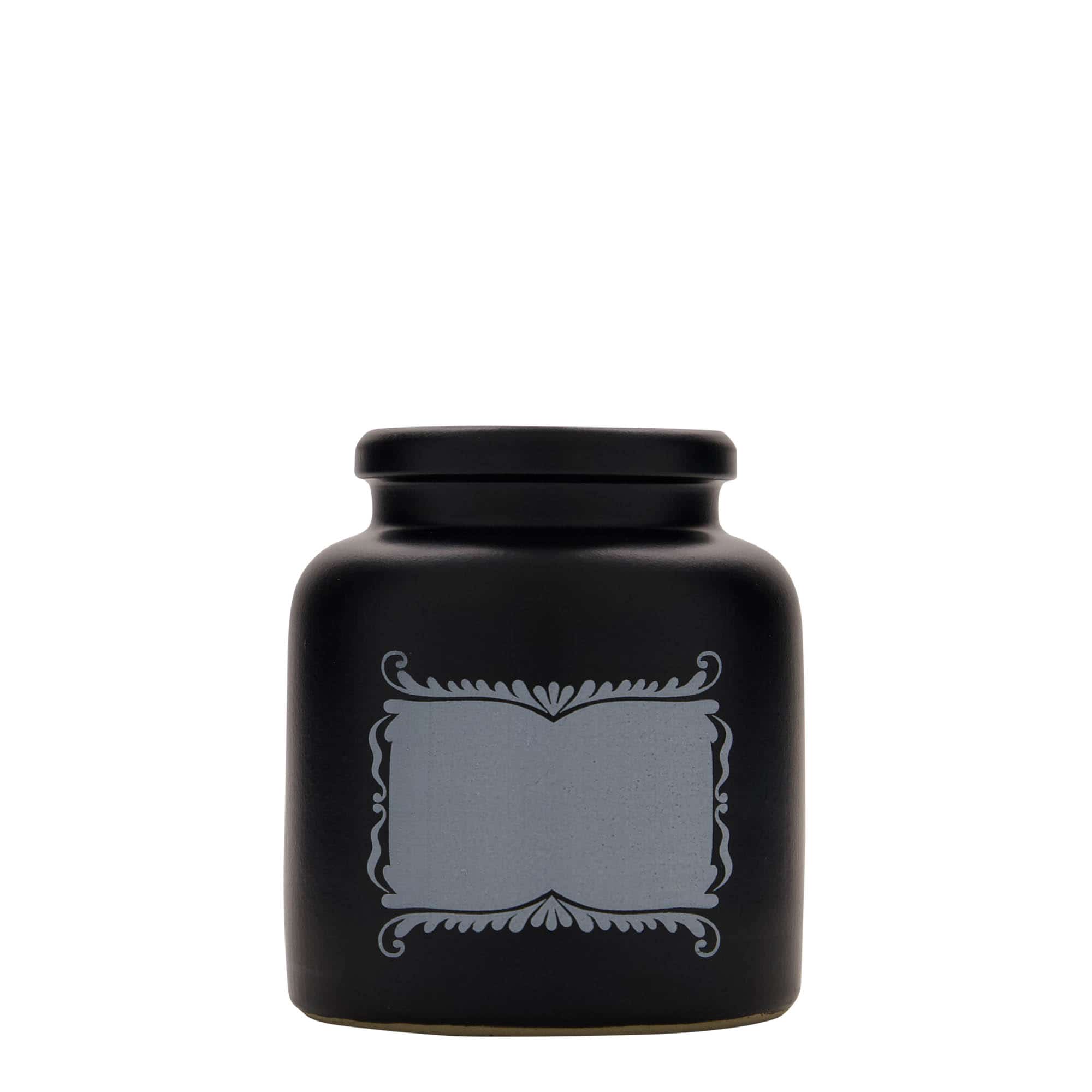 270 ml Vasetto in ceramica/grès, motivo: Etichetta, ceramica, nero, imboccatura: coperchio a calotta 270 ml Vasetto in ceramica/grès, motivo: Etichetta, ceramica, nero, imboccatura: coperchio a calotta