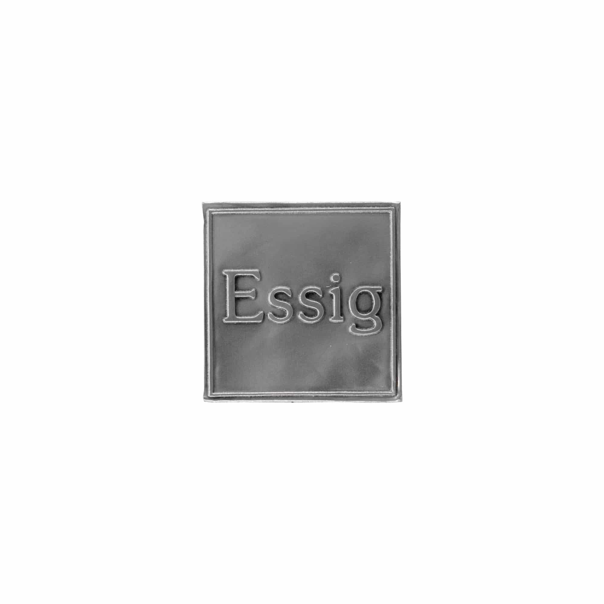 Etichetta in stagno 'Aceto', quadrata, metallo, argento