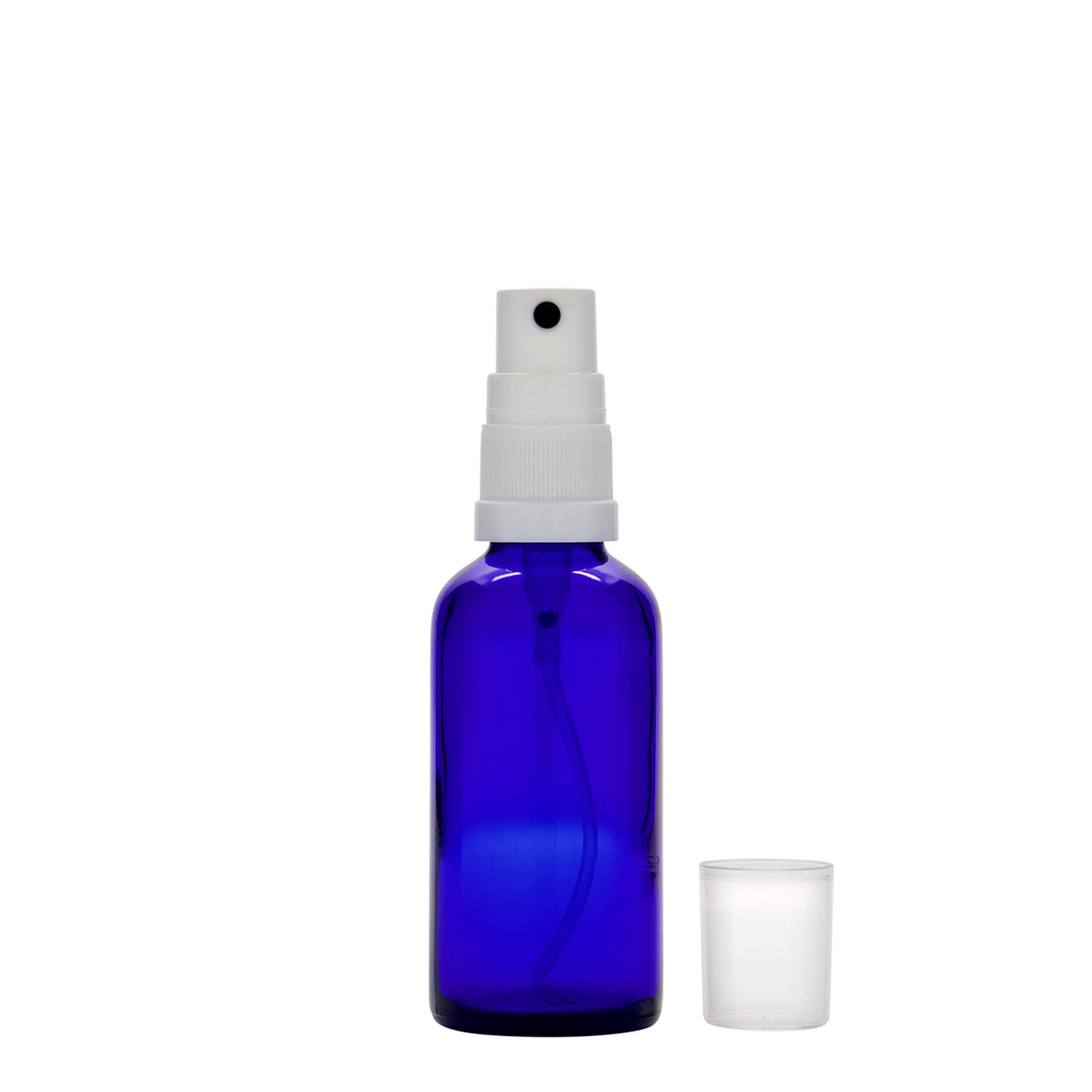 50 ml flacone spray medicina, vetro, blu reale, bocca: DIN 18