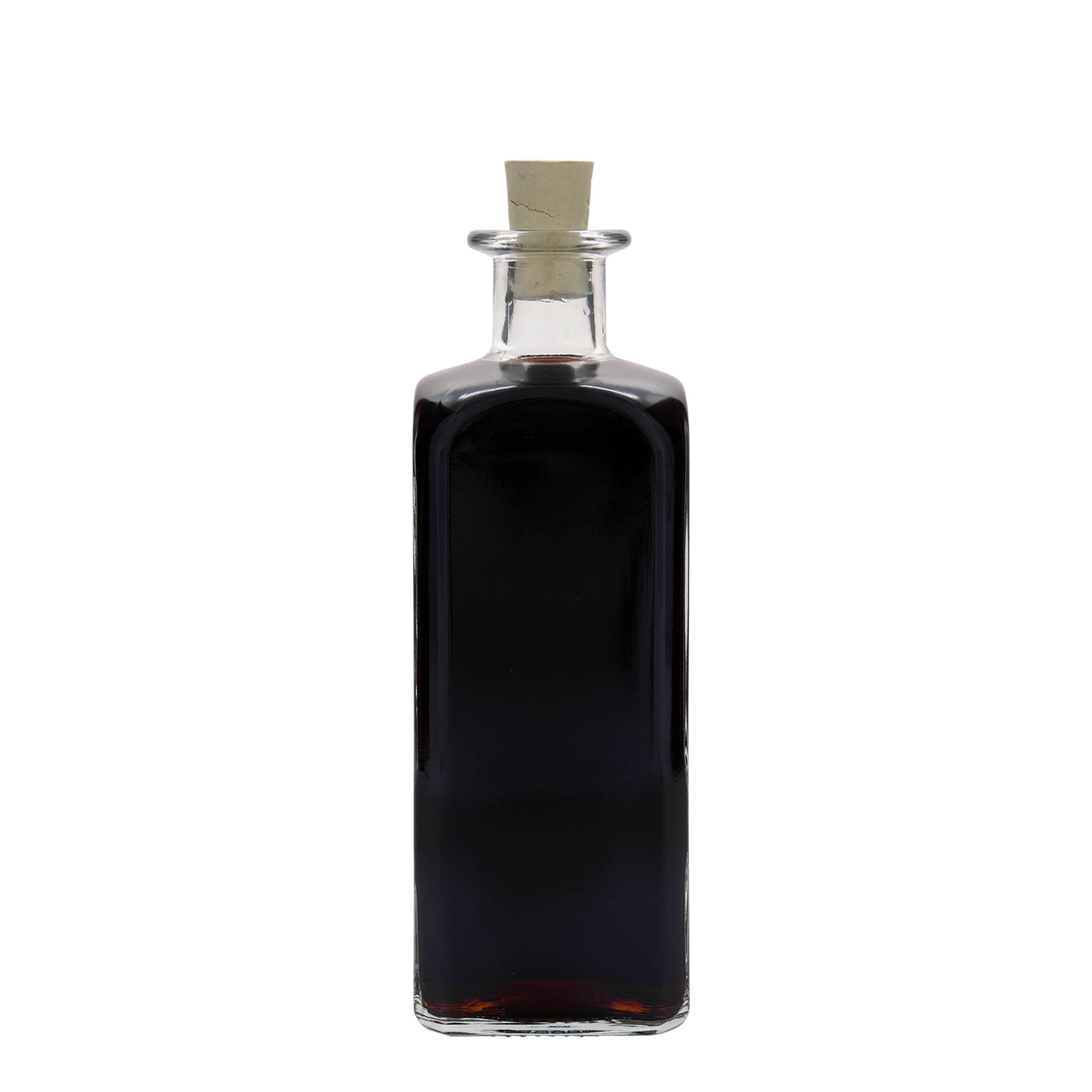 Bottiglia di vetro da 500 ml Apotheker Carré, quadrata, bocca: sughero