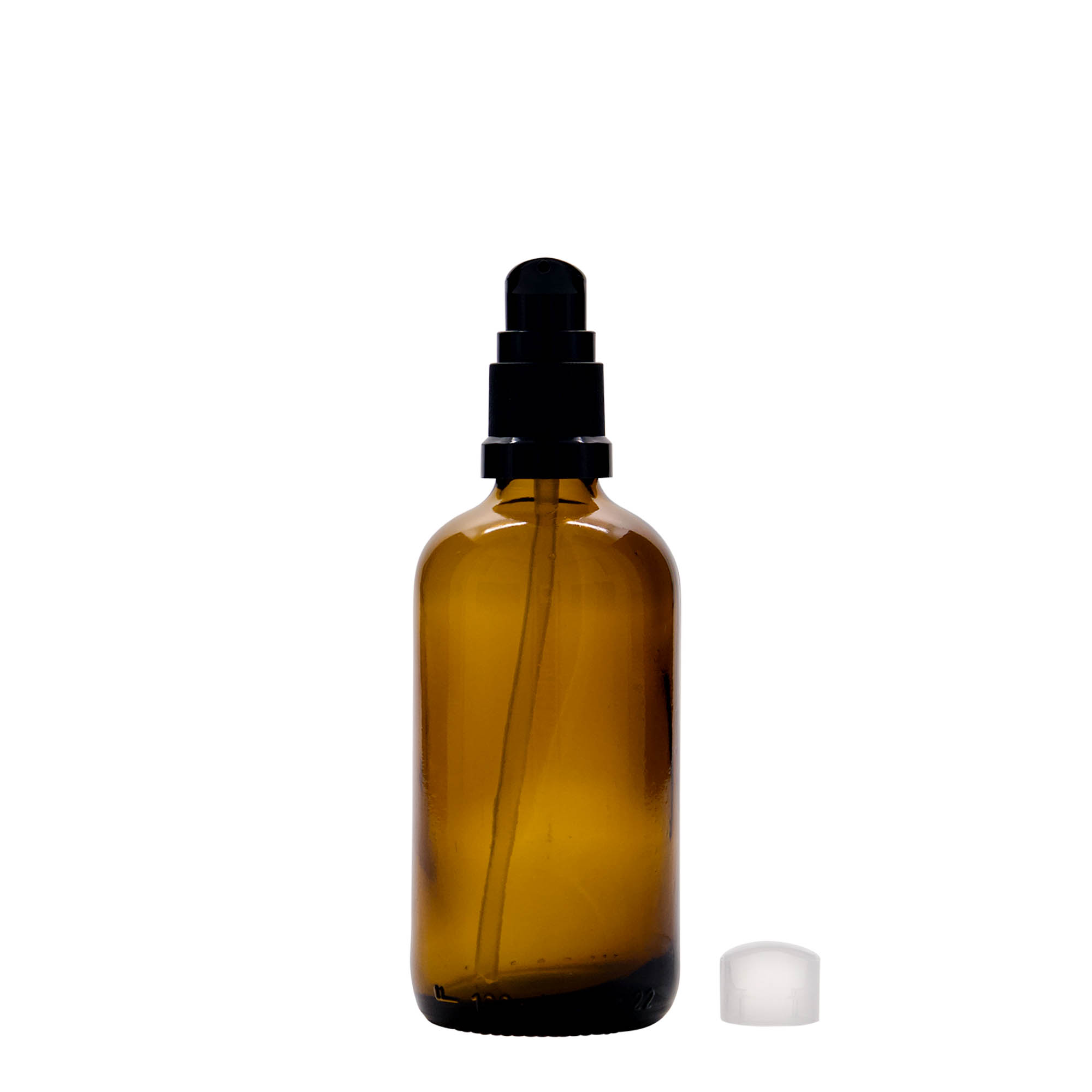 100 ml flacone medico con pompa per lozione, vetro, marrone, bocca: DIN 18