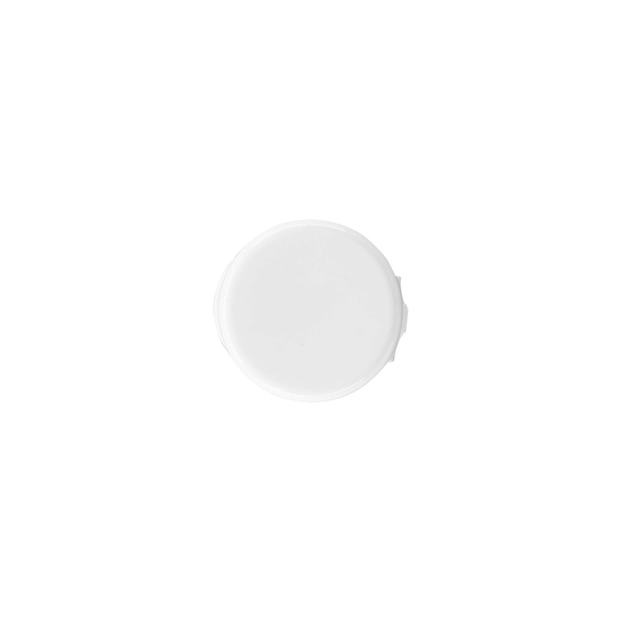 Tappo a vite con cerniera a ribalta, plastica PP, bianco, per bocca: 24/410 Tappo a vite con cerniera a ribalta, plastica PP, bianco, per bocca: 24/410