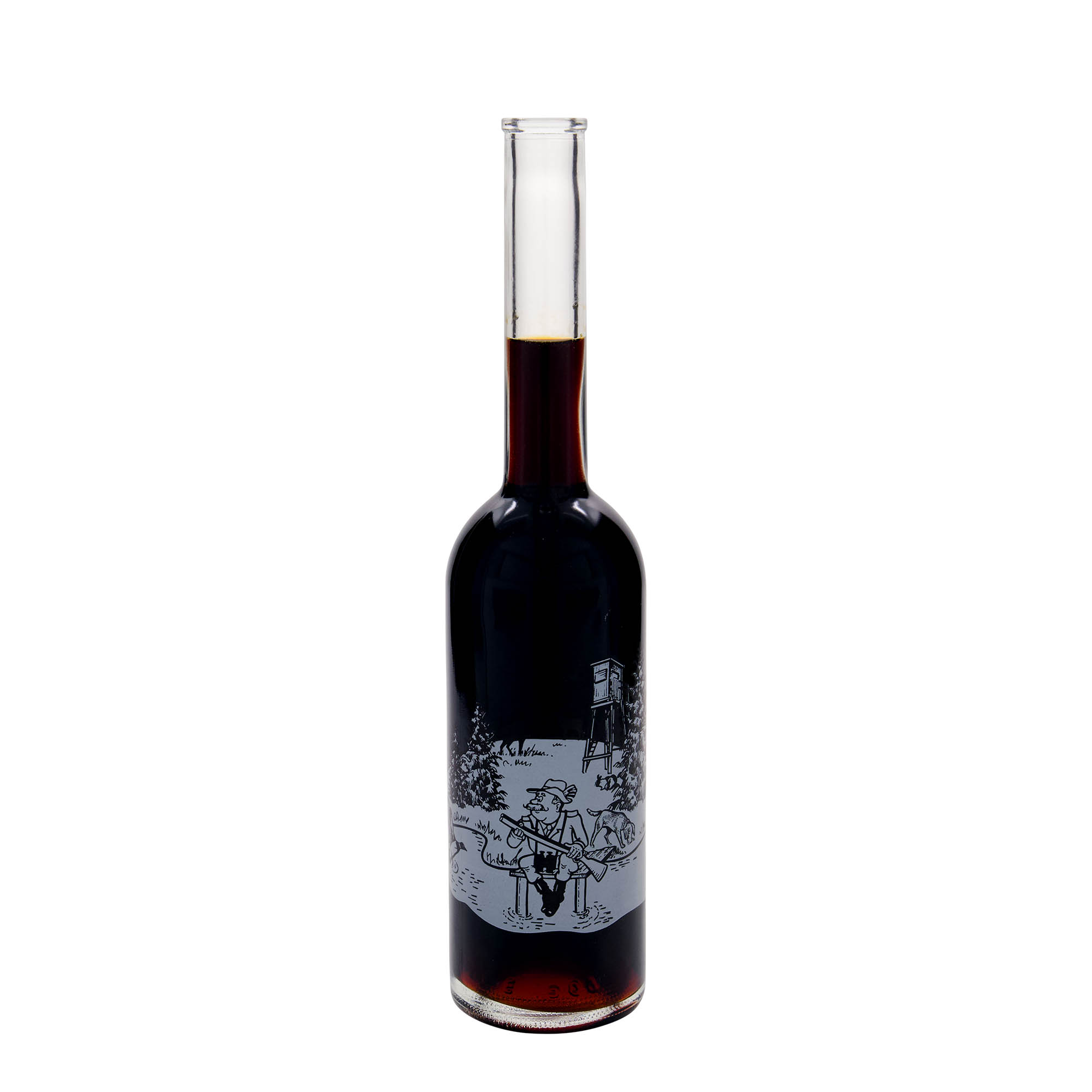 Bottiglia di vetro da 500 ml 'Opera', motivo: Cacciatore, bocca: tappo di sughero Bottiglia di vetro da 500 ml 'Opera', motivo: Cacciatore, bocca: tappo di sughero