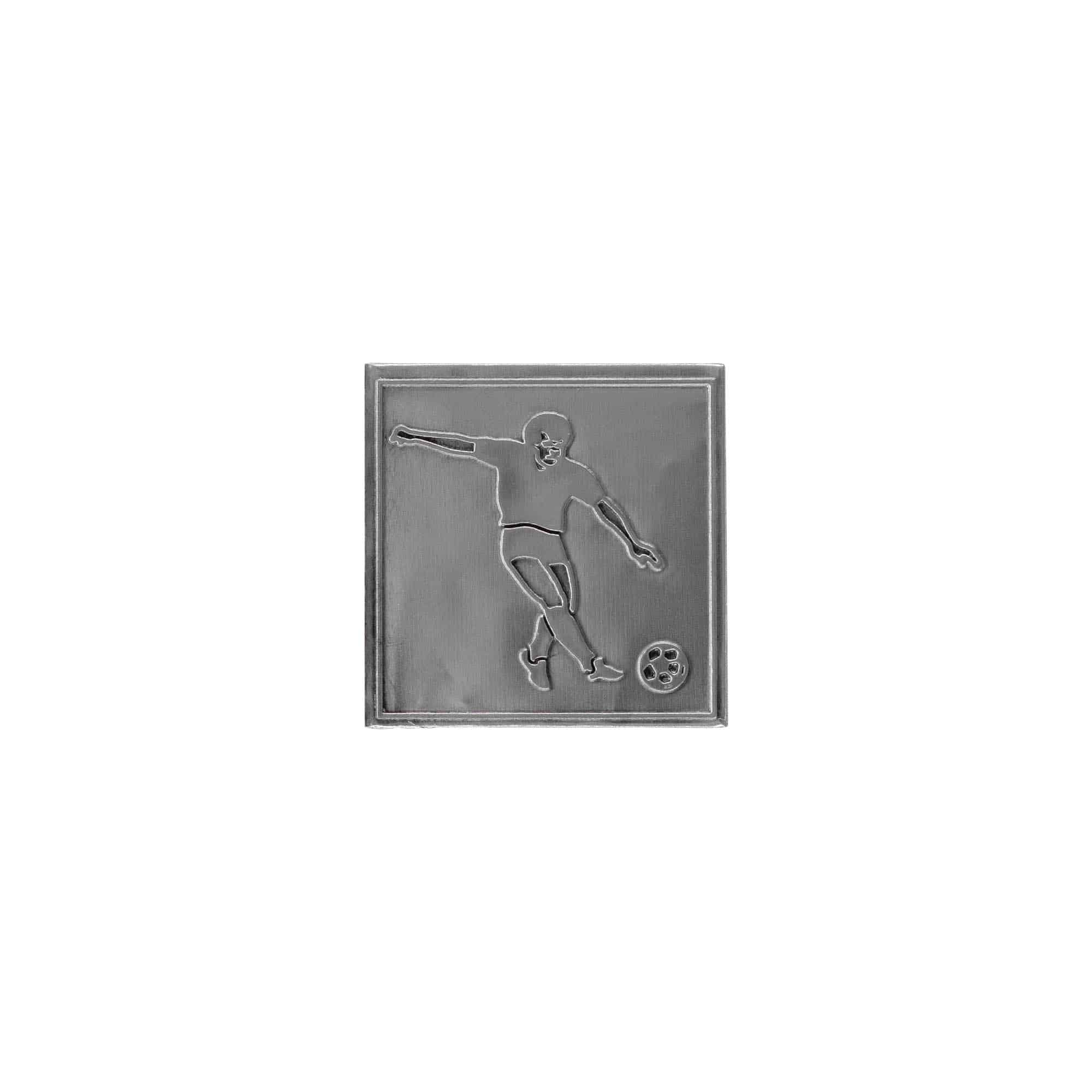 Etichetta metallica 'Football', quadrata, stagno, argento Etichetta metallica 'Football', quadrata, stagno, argento