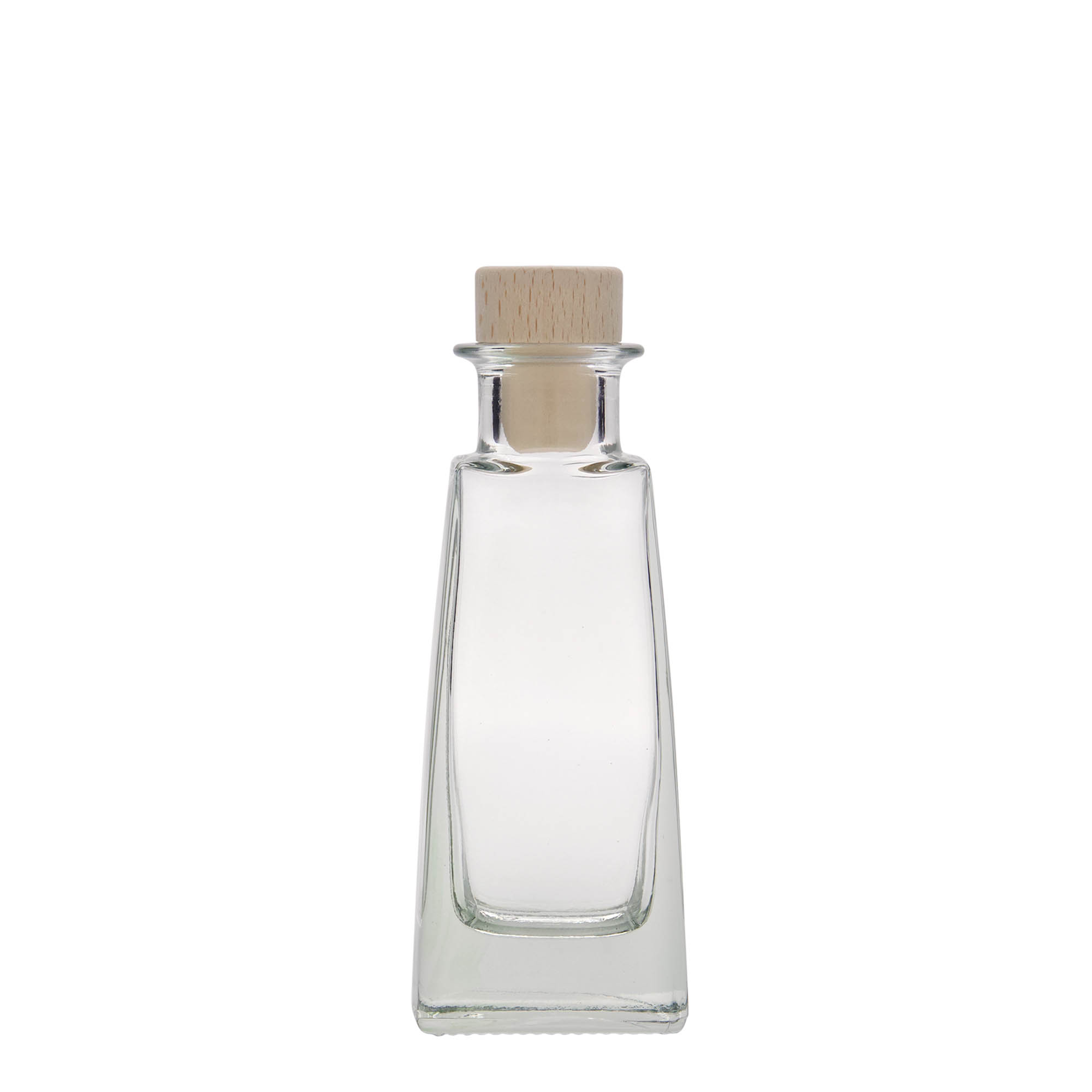 Bottiglia di vetro da 100 ml 'Timmy', rettangolare, bocca: sughero Bottiglia di vetro da 100 ml 'Timmy', rettangolare, bocca: sughero