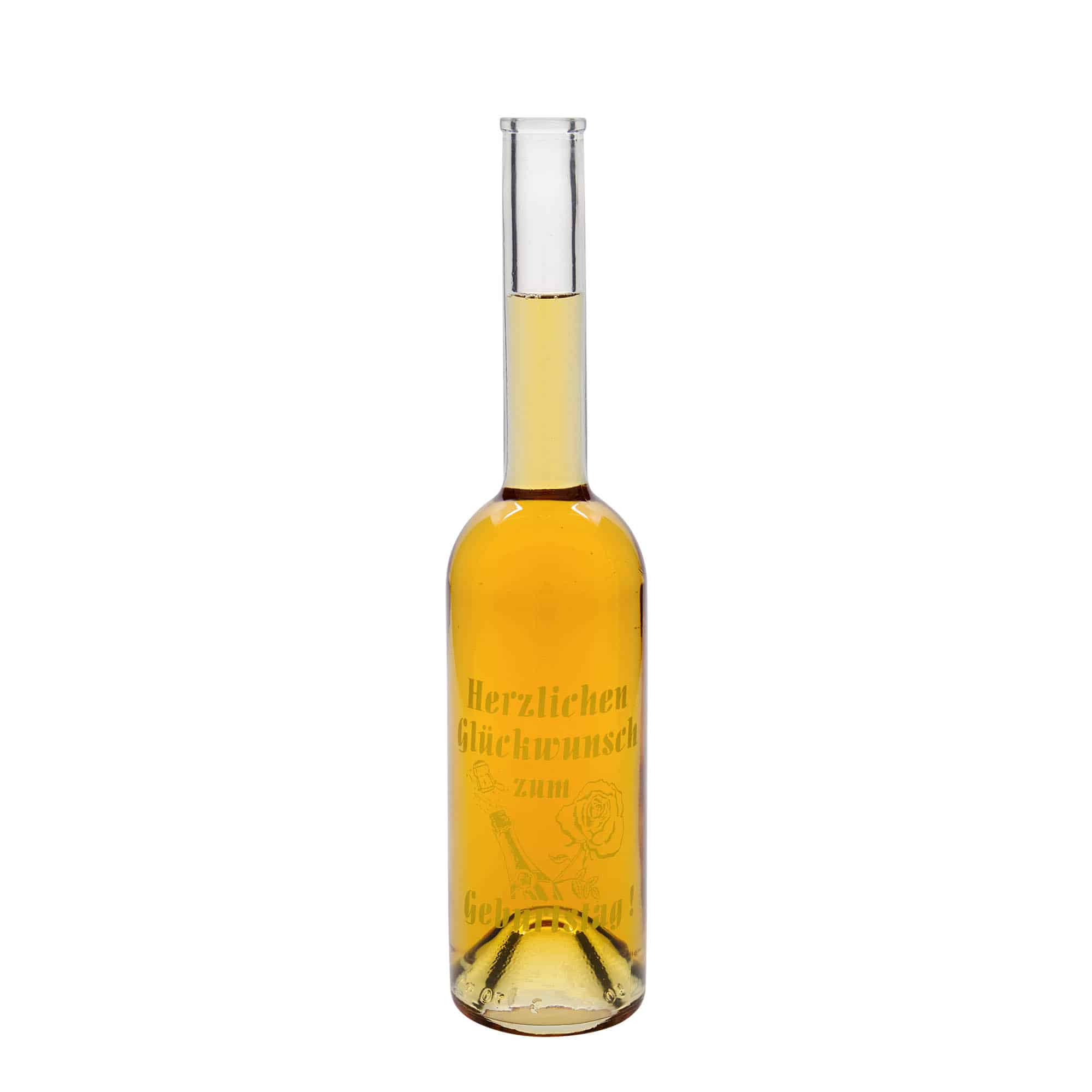 Bottiglia di vetro da 500 ml 'Opera', motivo: bottiglia di compleanno, bocca: tappo di sughero Bottiglia di vetro da 500 ml 'Opera', motivo: bottiglia di compleanno, bocca: tappo di sughero