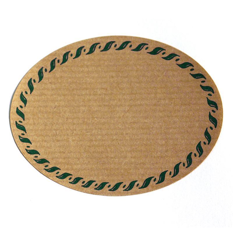 Etichetta scrivibile grande 'Kordelrand, ovale, carta, verde-marrone
