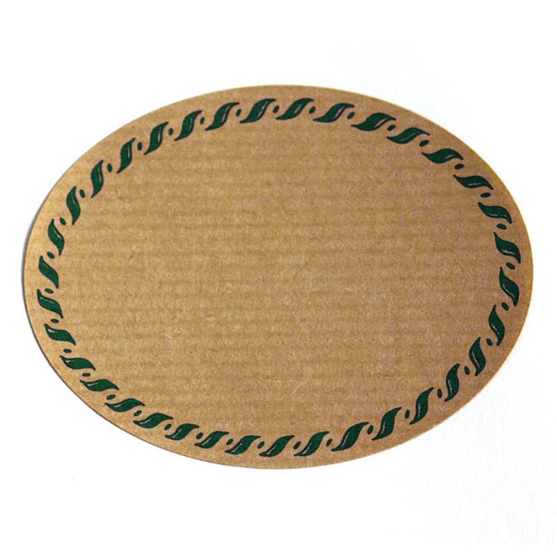 Grande etichetta naturale 'bordo cordoncino', ovale, carta, verde-marrone Grande etichetta naturale 'bordo cordoncino', ovale, carta, verde-marrone