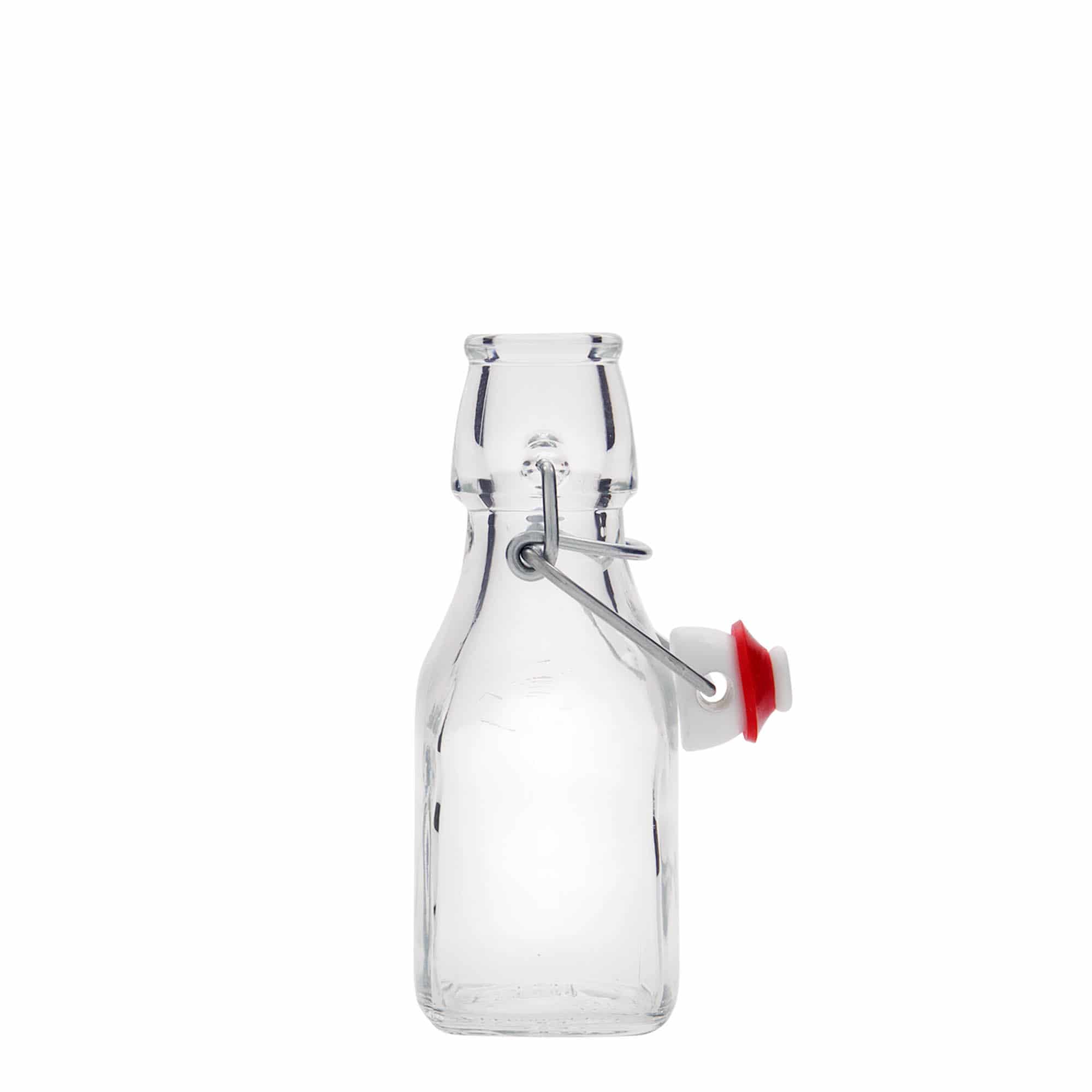 Bottiglia di vetro da 125 ml 'Swing', quadrata, bocca: chiusura a leva Bottiglia di vetro da 125 ml 'Swing', quadrata, bocca: chiusura a leva