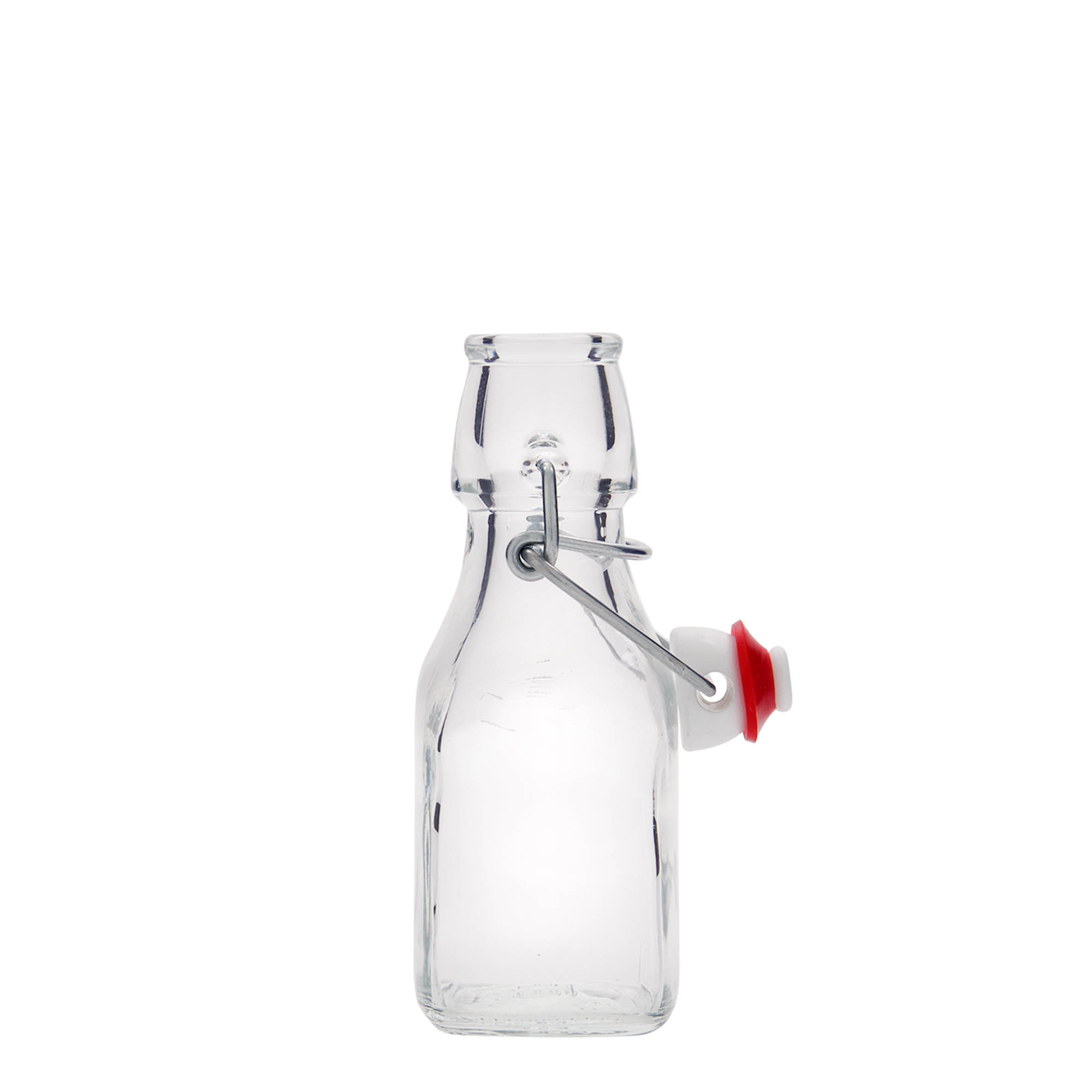 Bottiglia di vetro da 125 ml 'Swing', quadrata, bocca: chiusura a leva Bottiglia di vetro da 125 ml 'Swing', quadrata, bocca: chiusura a leva