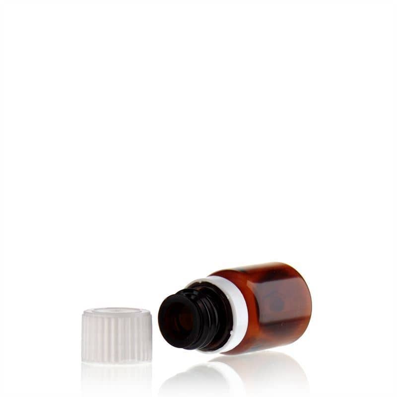 10 ml Flacone farmaceutico PET 'Easy Living', marrone, plastica, imboccatura: DIN 18