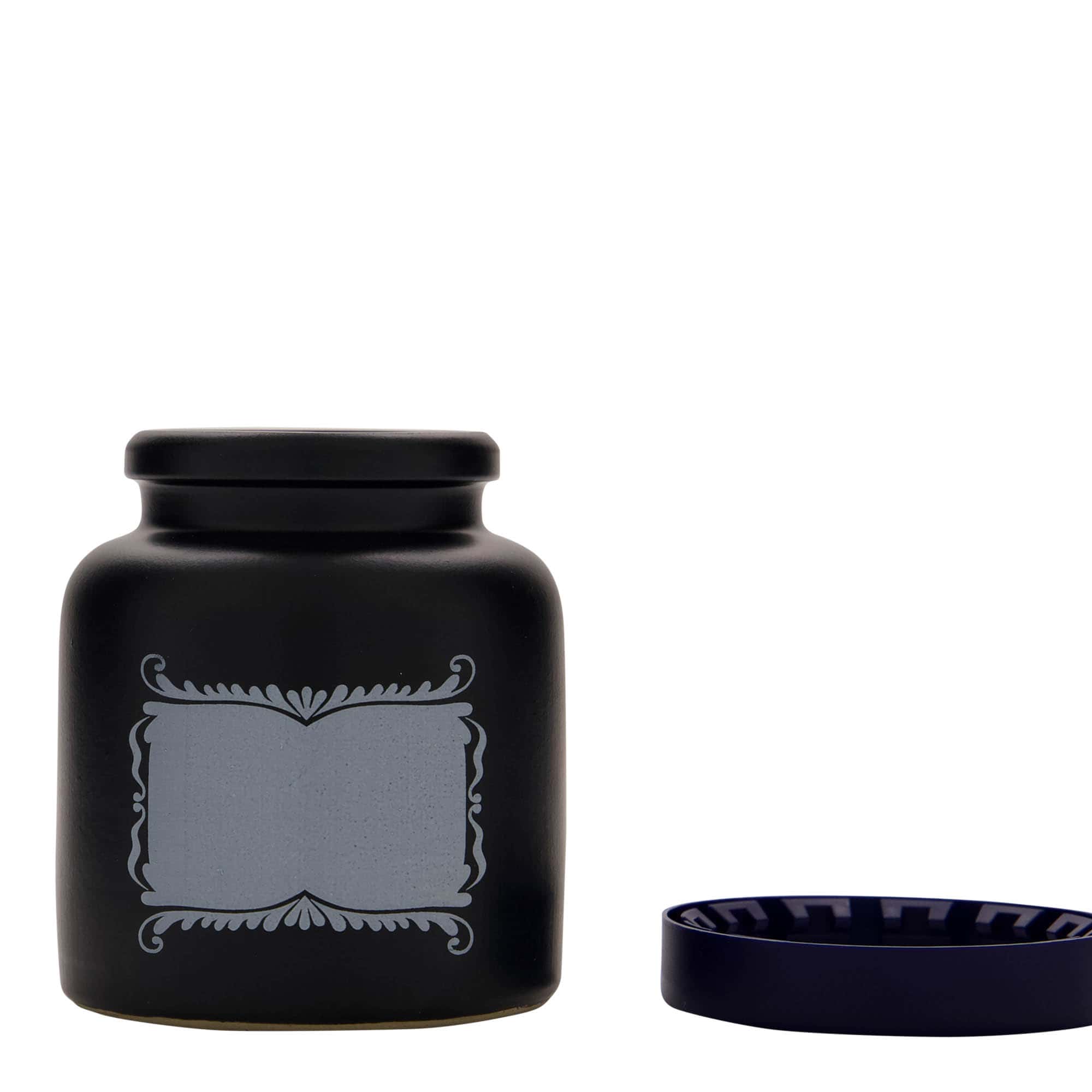 270 ml Vasetto in ceramica/grès, motivo: Etichetta, ceramica, nero, imboccatura: coperchio a calotta
