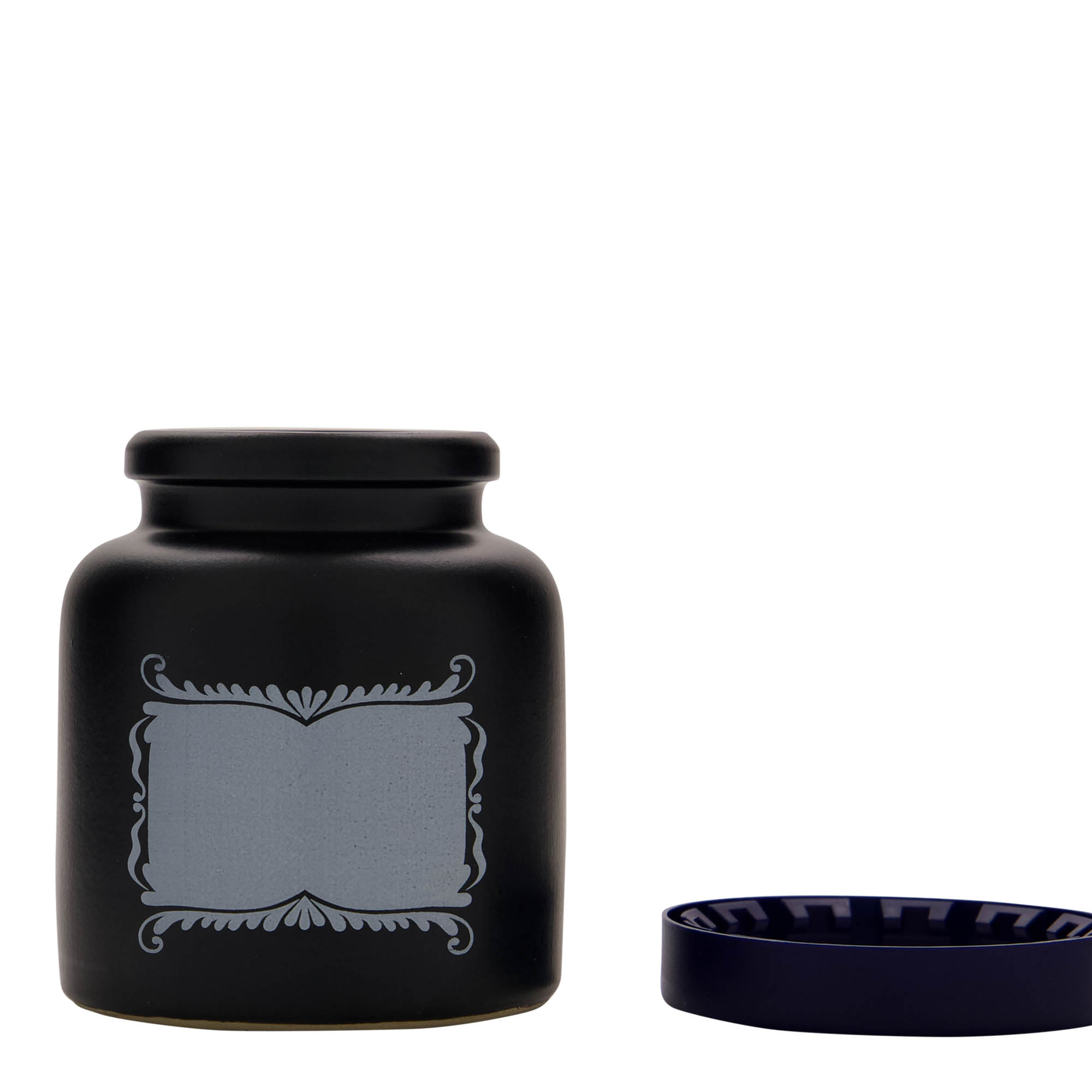 Vaso in gres da 270 ml, motivo: campo etichetta, ceramica, nero, bocca: coperchio a calotta Vaso in gres da 270 ml, motivo: campo etichetta, ceramica, nero, bocca: coperchio a calotta