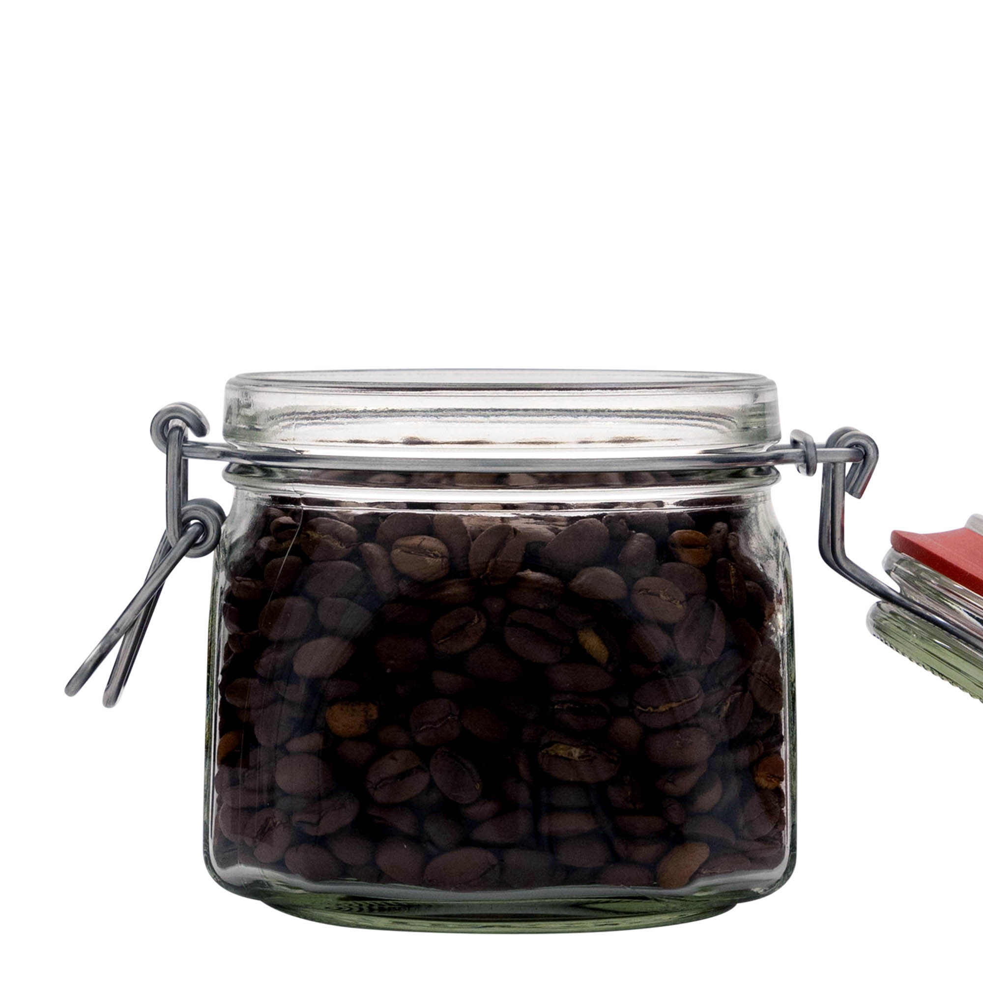 Barattolo con chiusura a filo da 630 ml, quadrato, apertura: chiusura a filo