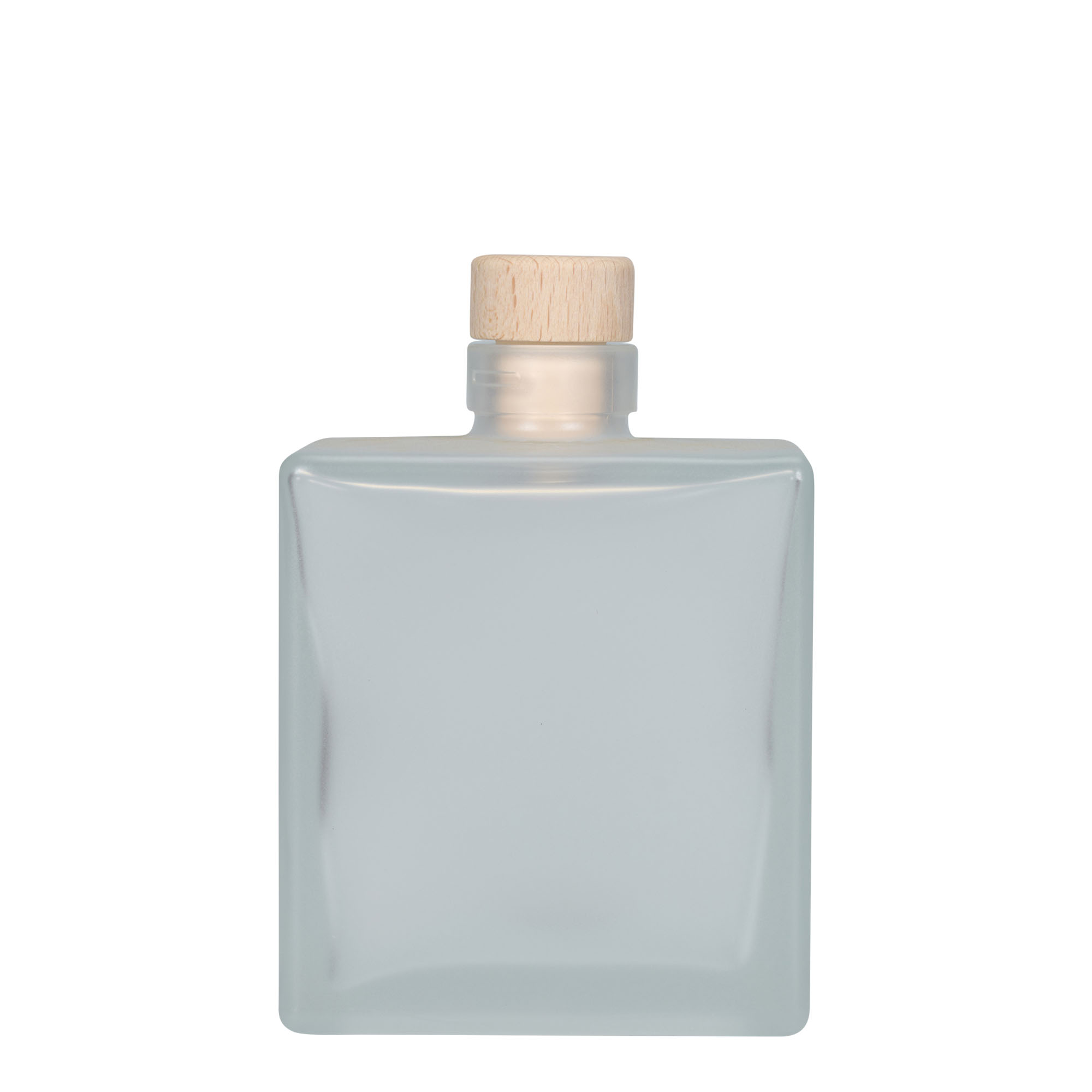 Bottiglia di vetro da 500 ml 'Cube', quadrata, ghiacciata, bocca: sughero Bottiglia di vetro da 500 ml 'Cube', quadrata, ghiacciata, bocca: sughero