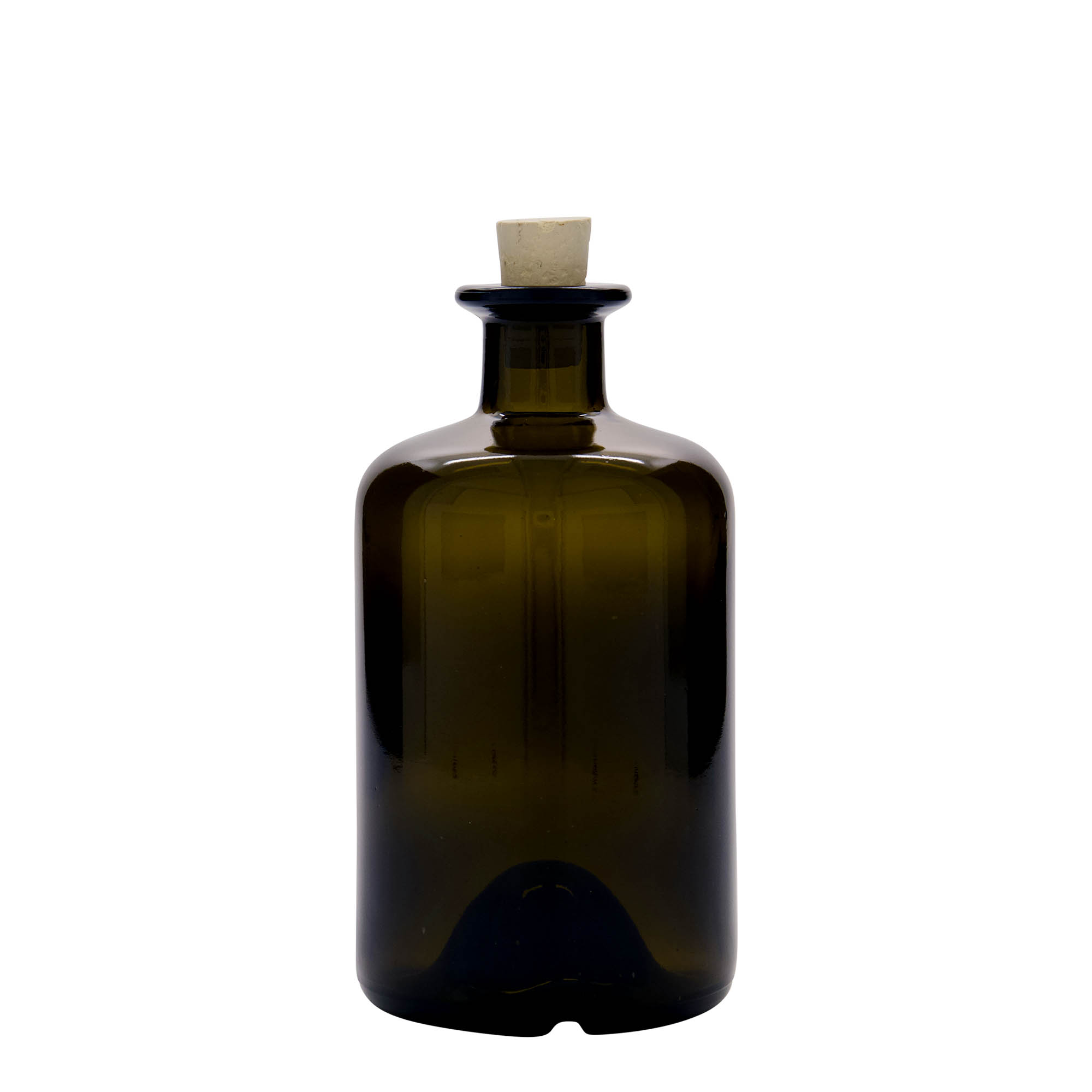 Bottiglia in vetro da 500 ml, farmacia, verde antico, bocca: sughero