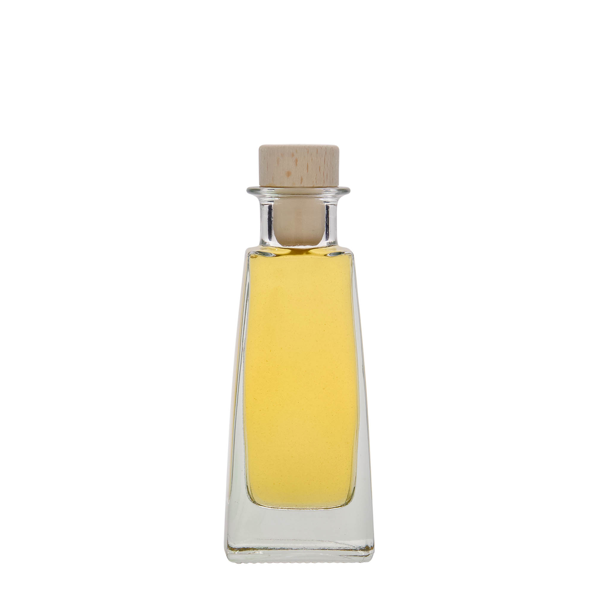 Bottiglia di vetro da 100 ml 'Timmy', rettangolare, bocca: sughero Bottiglia di vetro da 100 ml 'Timmy', rettangolare, bocca: sughero
