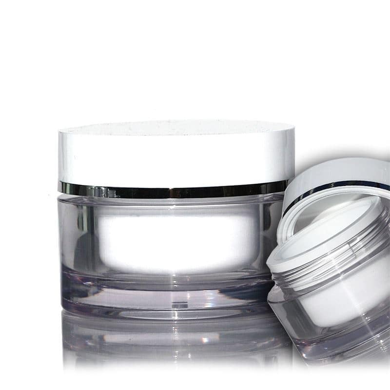 30 ml Contenitore cosmetico, plastica SAN, bianco, imboccatura: a vite