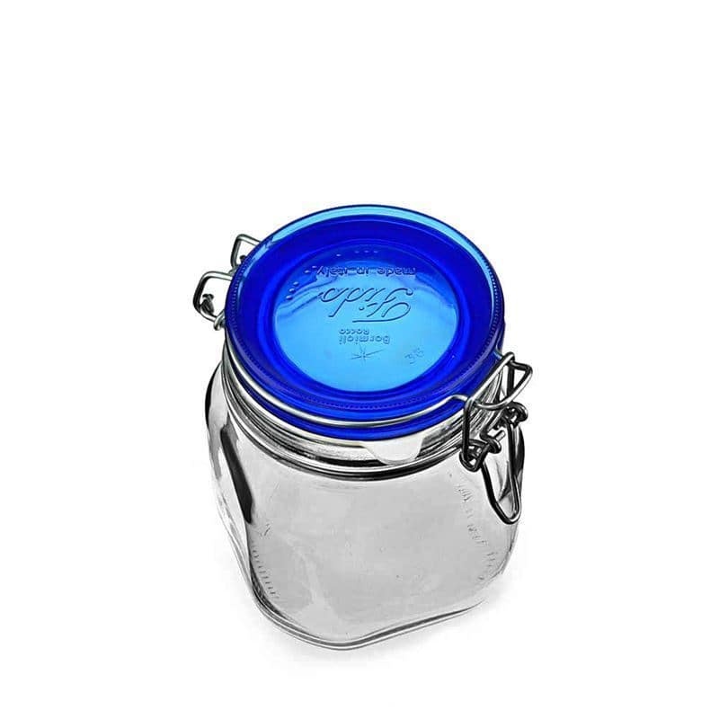 750 ml Barattolo ermetico 'Fido' Blue Top, quadrato, vetro, imboccatura: chiusura meccanica