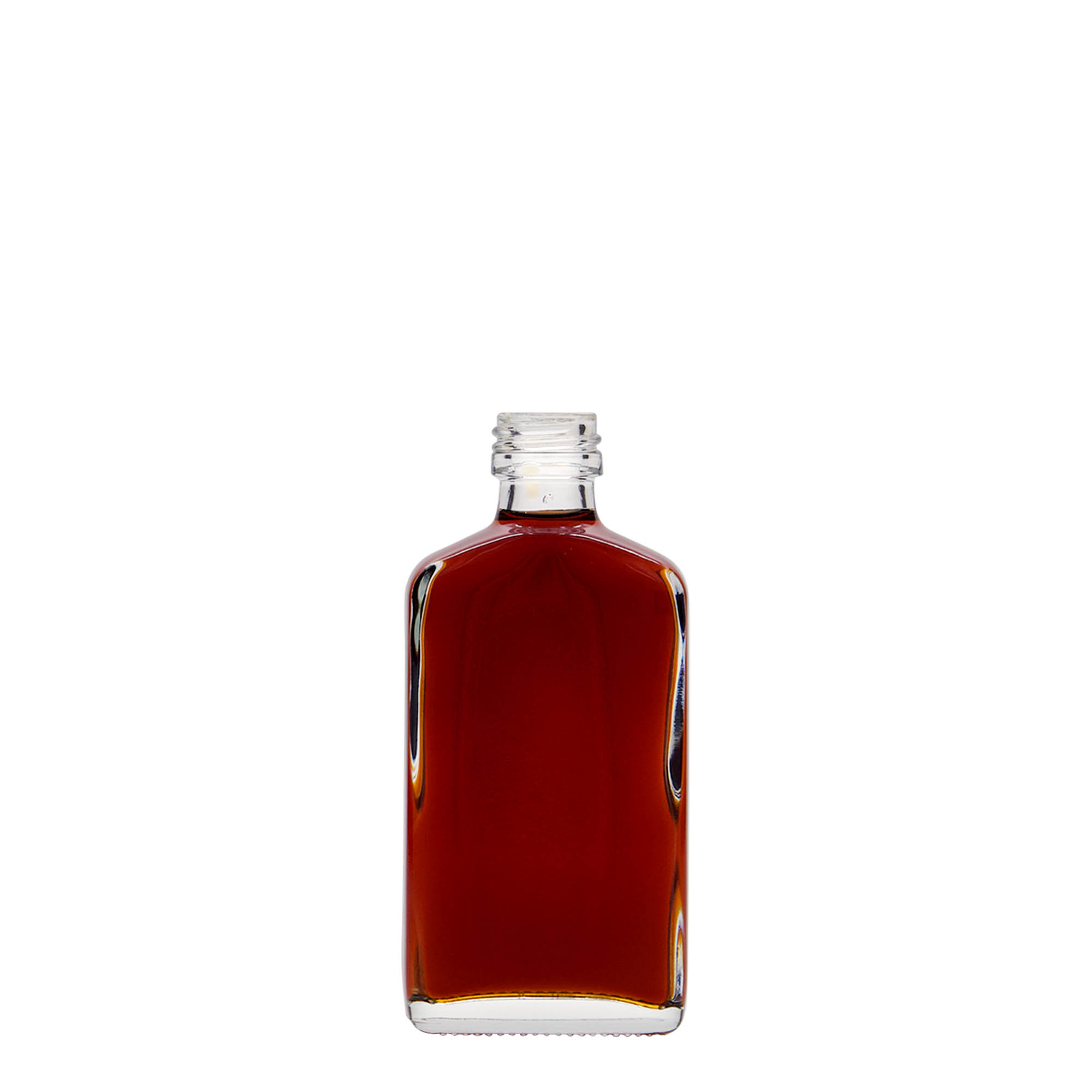Bottiglia tascabile da 50 ml, rettangolare, vetro, bocca: PP 18 Bottiglia tascabile da 50 ml, rettangolare, vetro, bocca: PP 18