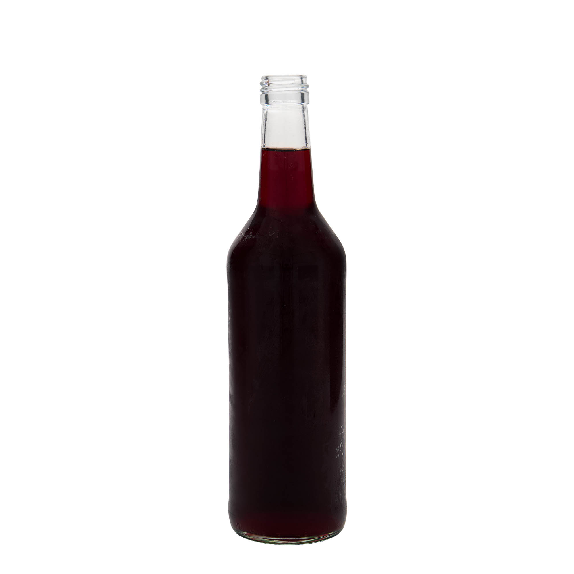 Bottiglia di vetro da 500 ml, collo dritto, bocca: PP 28 Bottiglia di vetro da 500 ml, collo dritto, bocca: PP 28
