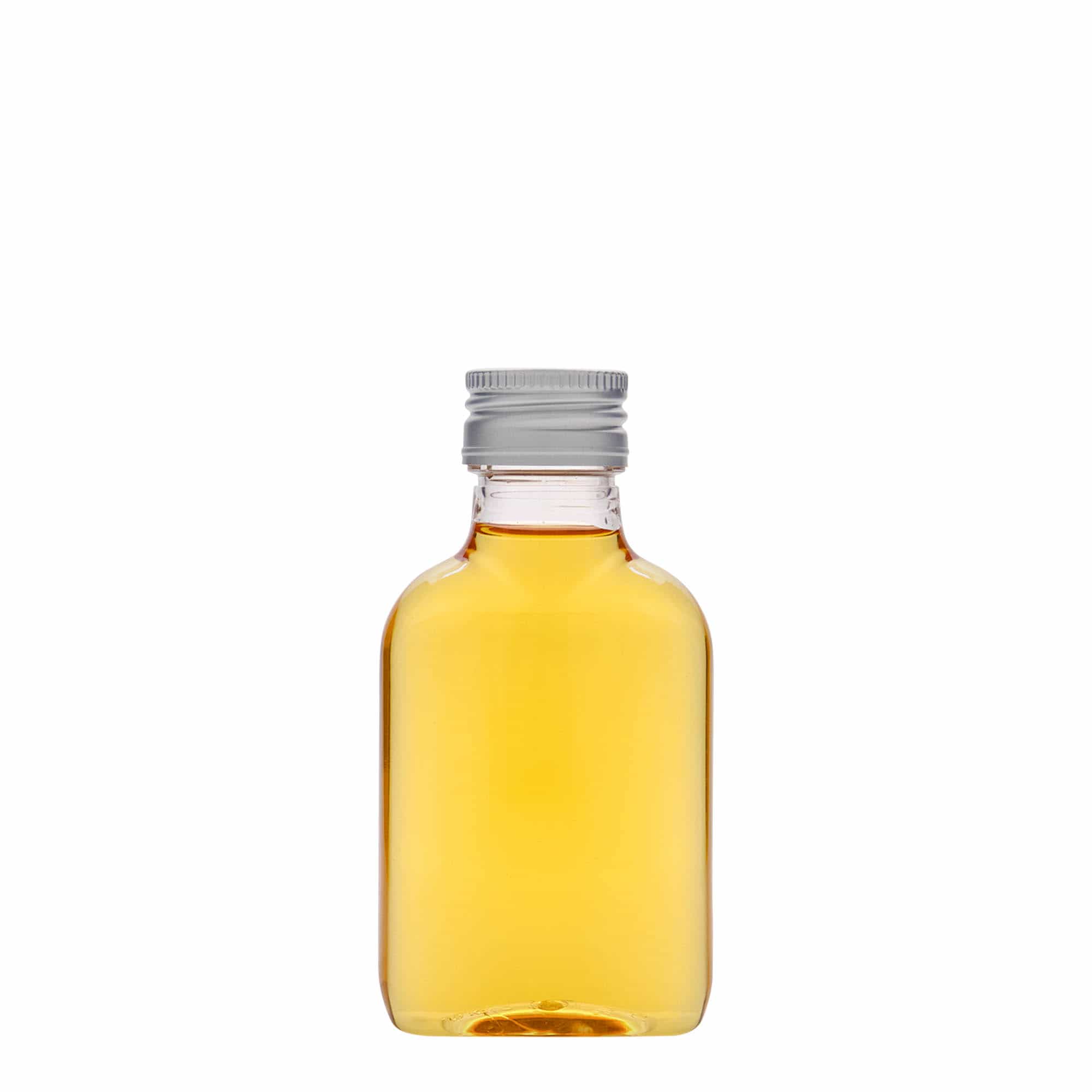 100 ml Fiaschetta tascabile, ovale, plastica PET, imboccatura: PP 28