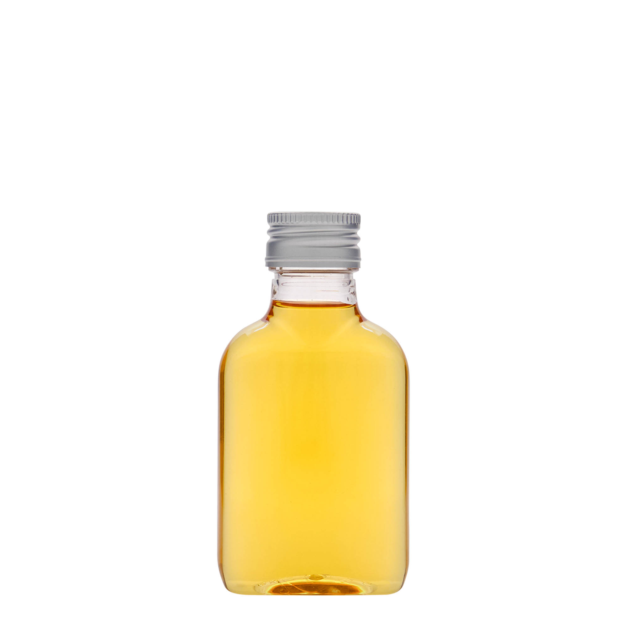 Bottiglia tascabile da 100 ml, ovale, plastica PET, bocca: PP 28 Bottiglia tascabile da 100 ml, ovale, plastica PET, bocca: PP 28