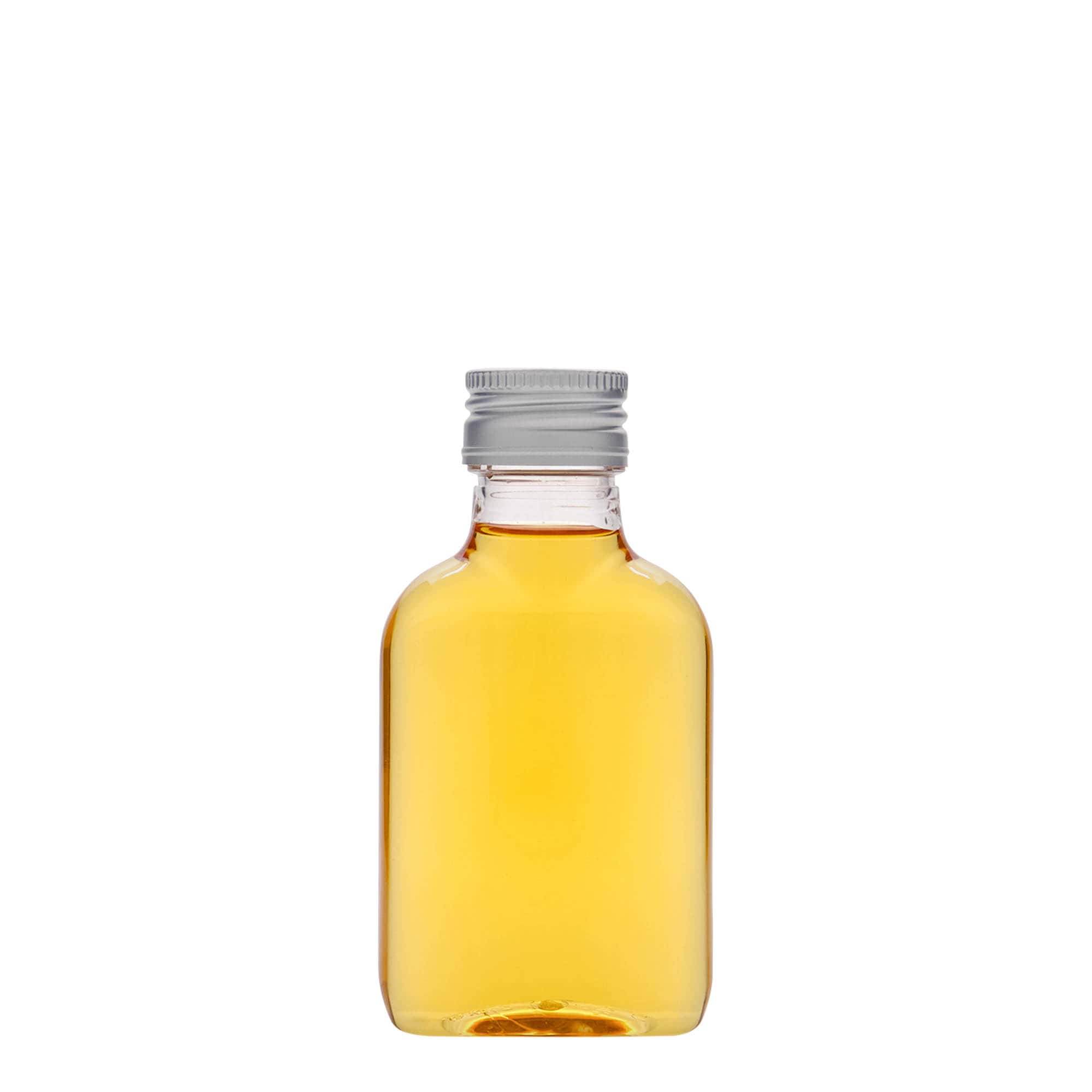 Bottiglia tascabile da 100 ml, ovale, plastica PET, bocca: PP 28