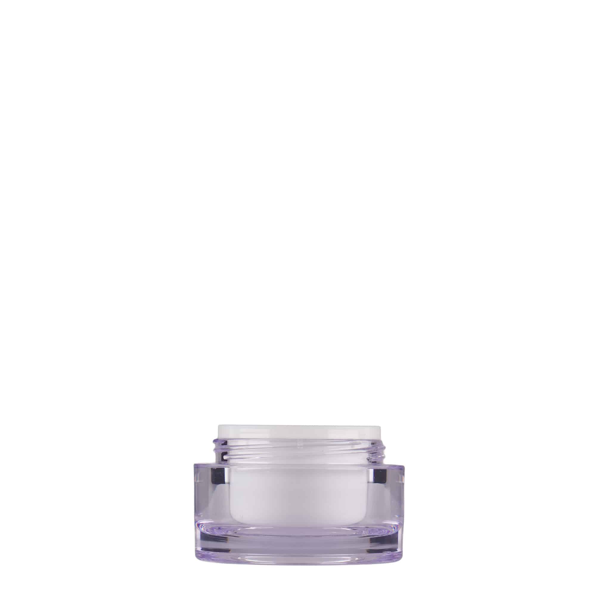 Vaso da 10 ml, plastica SAN, bianco, bocca: chiusura a vite