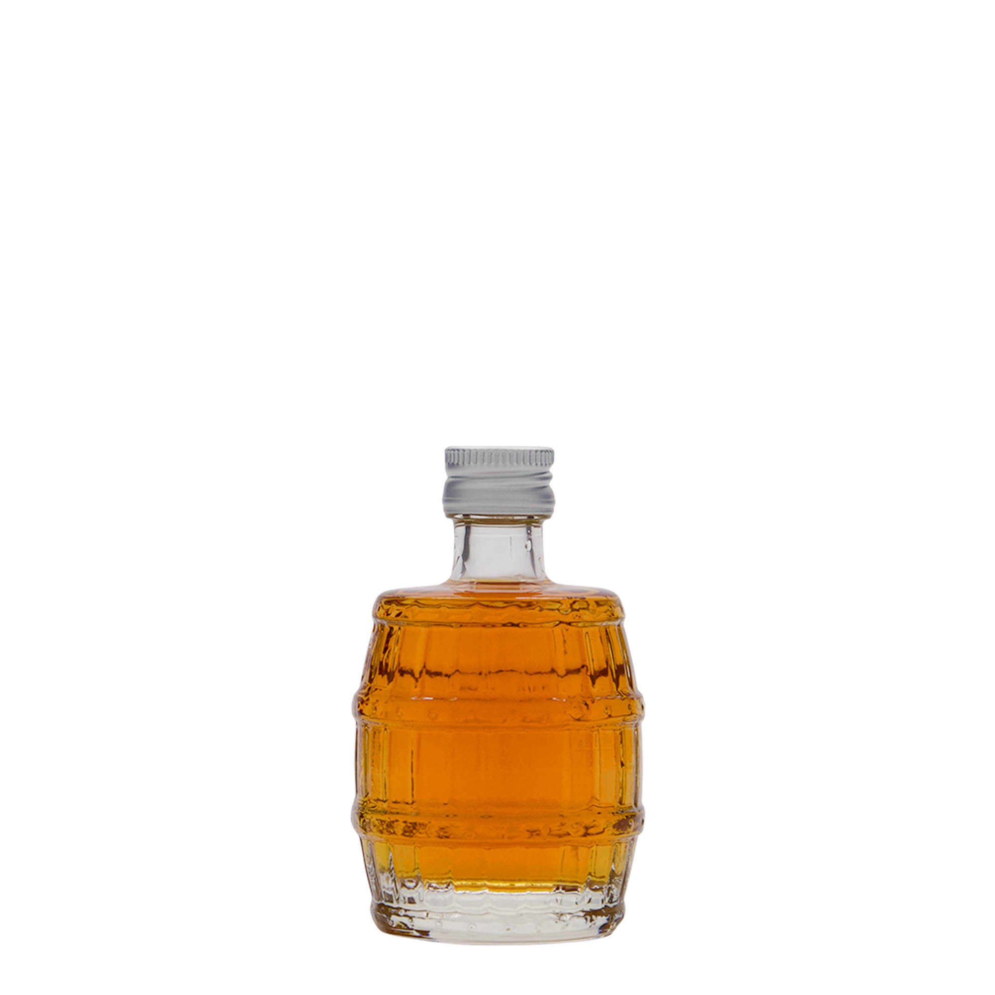 Bottiglia di vetro da 50 ml 'Barile', bocca: PP 18 Bottiglia di vetro da 50 ml 'Barile', bocca: PP 18