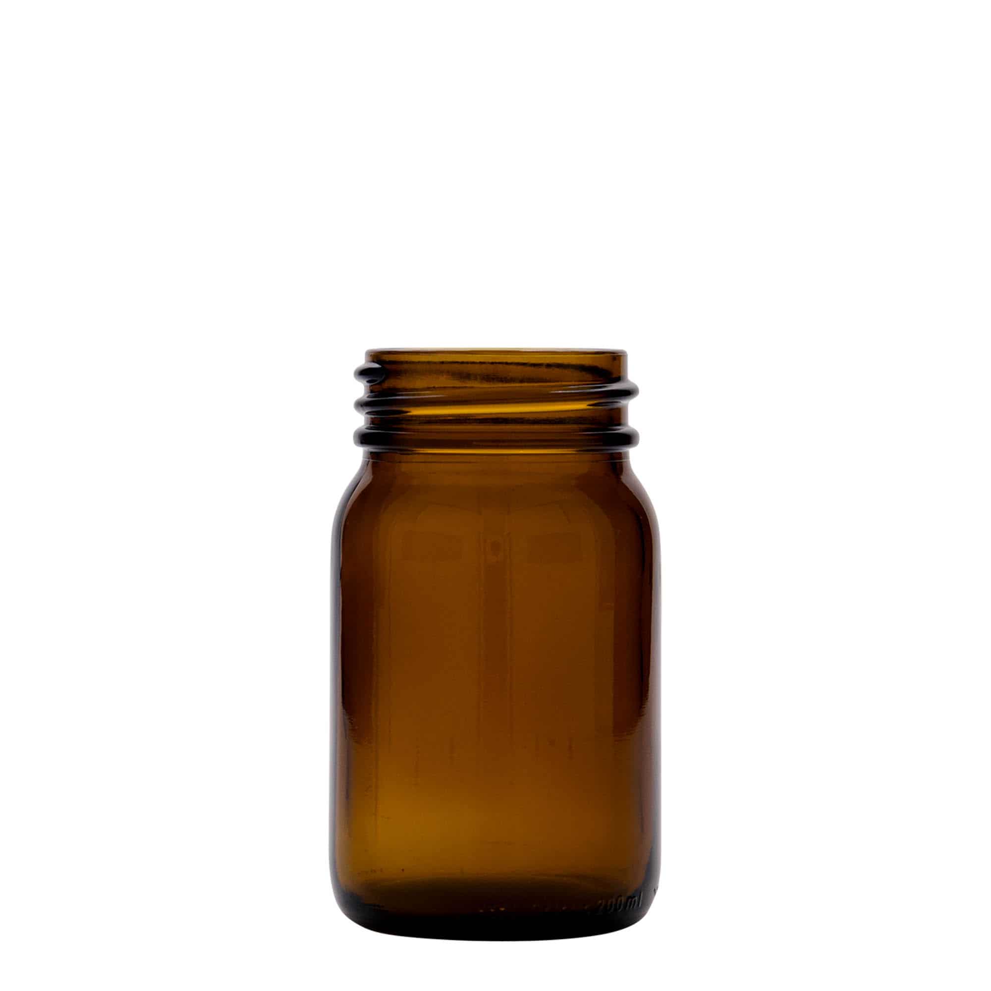 200 ml Vasetto di vetro a bocca larga, marrone, imboccatura: DIN 55 200 ml Vasetto di vetro a bocca larga, marrone, imboccatura: DIN 55