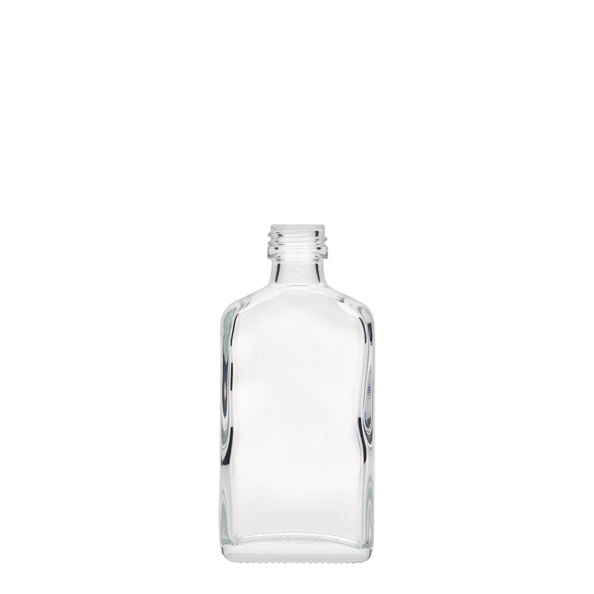 Bottiglia tascabile da 50 ml, rettangolare, vetro, bocca: PP 18 Bottiglia tascabile da 50 ml, rettangolare, vetro, bocca: PP 18
