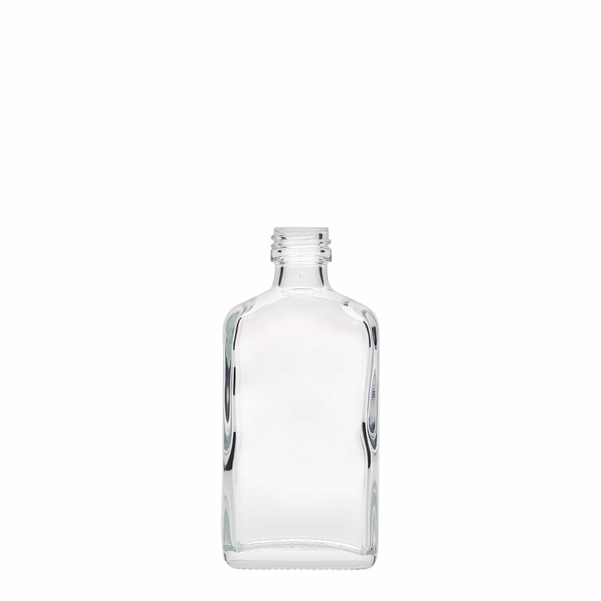 Bottiglia tascabile da 50 ml, rettangolare, vetro, bocca: PP 18