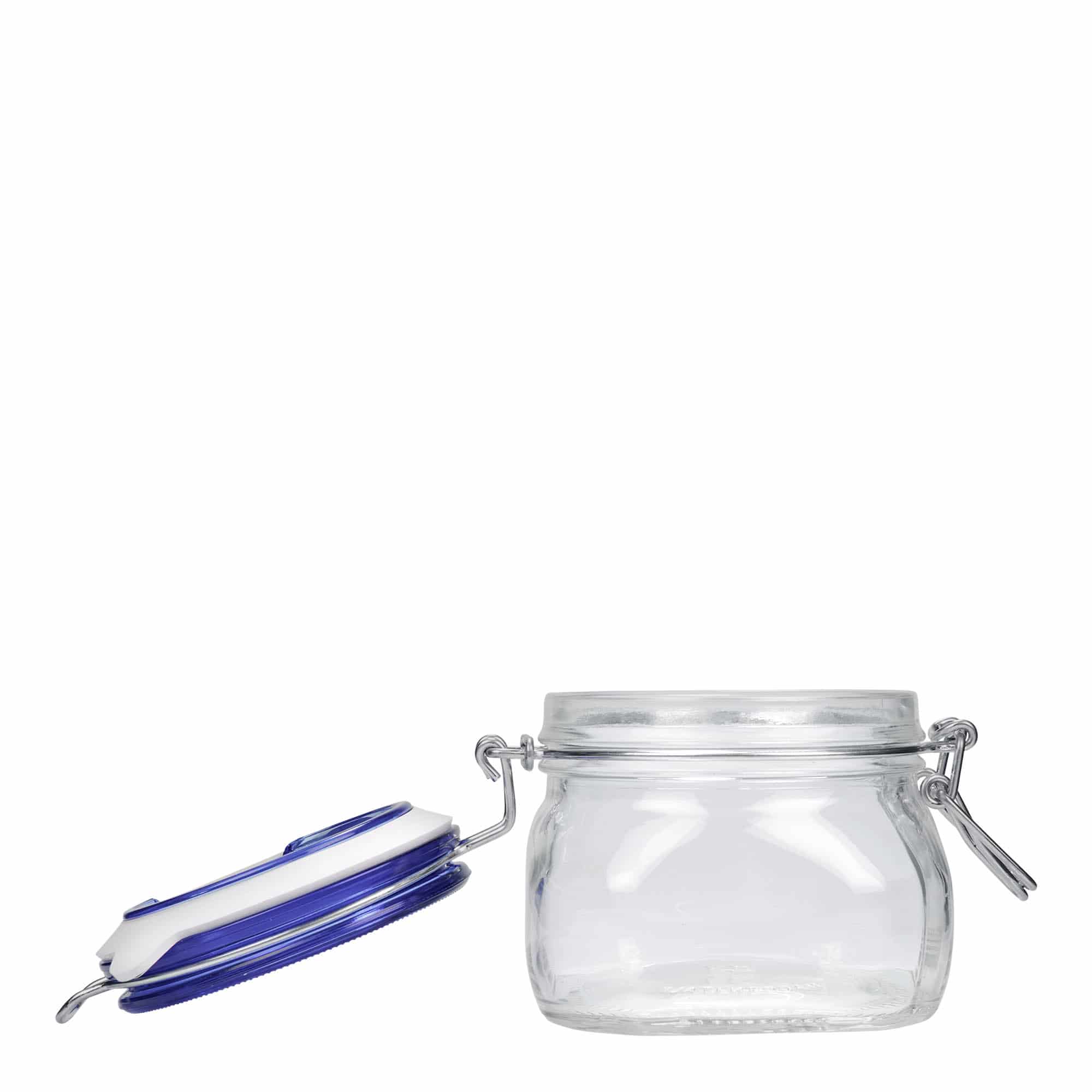 500 ml barattolo a chiusura a filo 'Fido' con tappo blu, quadrato, bocca: chiusura a filo