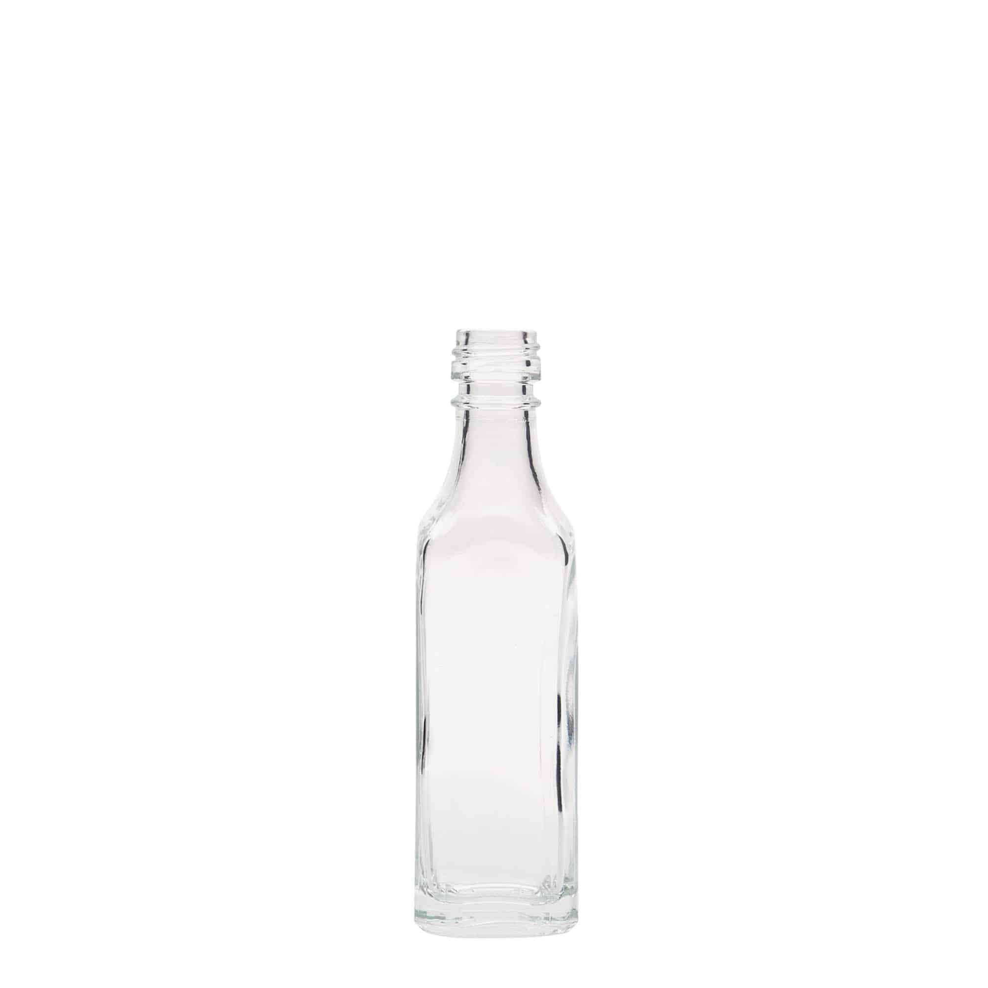 Bottiglia di vetro da 50 ml 'Siena', quadrata, bocca: PP 18
