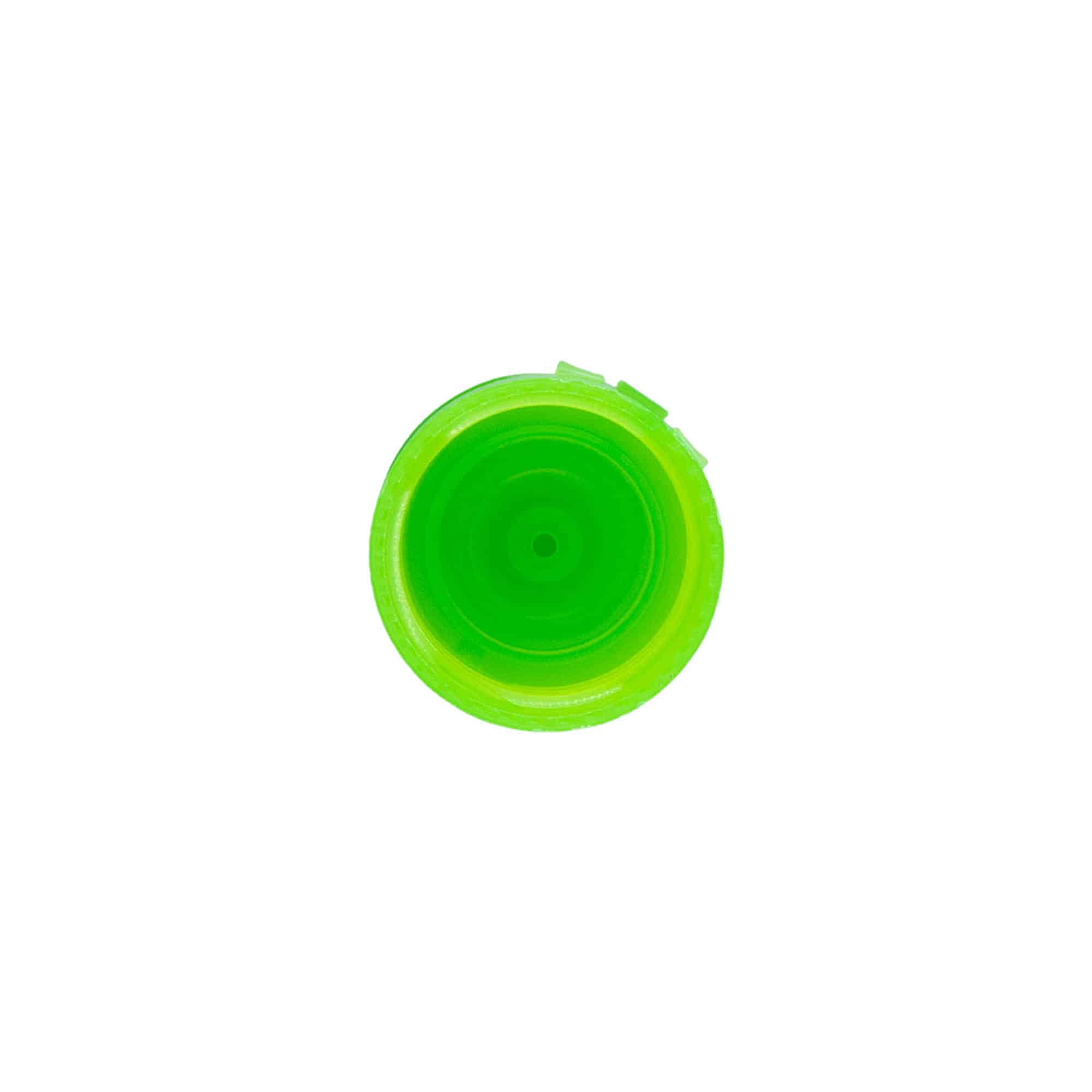 Tappo a vite con cerniera a ribalta, plastica PP, verde, per bocca: 24/410 Tappo a vite con cerniera a ribalta, plastica PP, verde, per bocca: 24/410